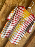 Large Men’s The Big Lebowski That’s Just  Like Your Opinion Man Handmade Tie Dye T-Shirt | Orange, Yellow, and Red Pleated Tie Dye Short Sleeve