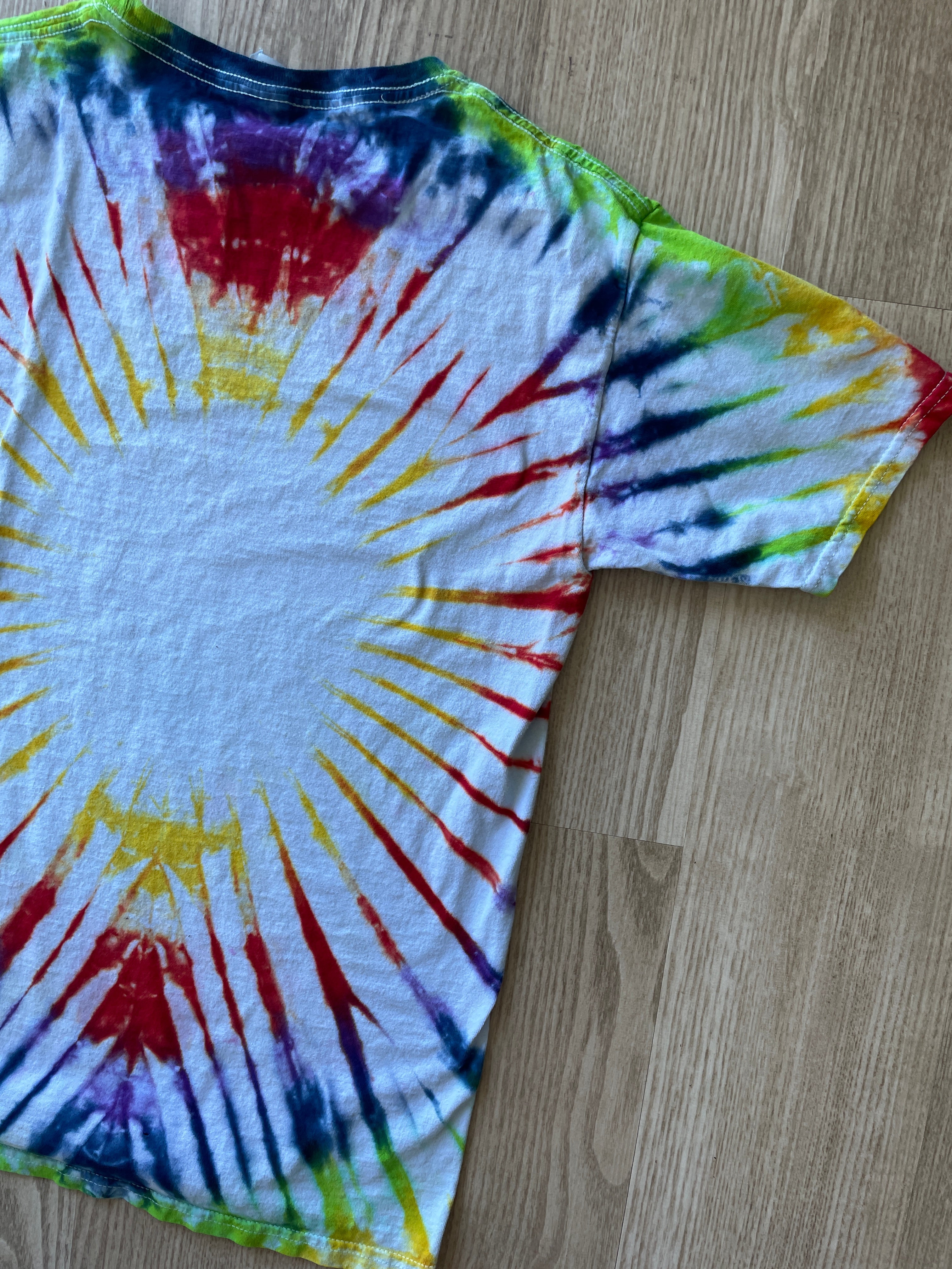 YOUTH XL Aerosmith Aero Force One Handmade Tie Dye T-Shirt | One-Of-a-Kind Rainbow Pleated Short Sleeve