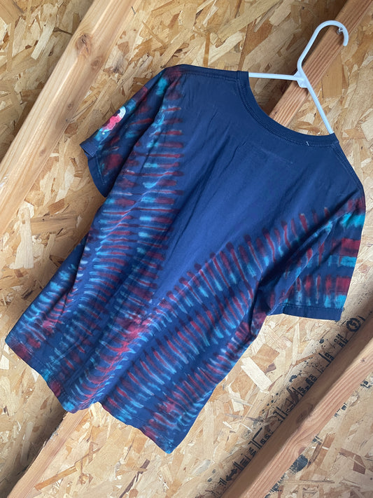 Large Men’s Boston Red Sox Handmade Tie Dye T-Shirt | Red, White, and Blue V-Pleated Tie Dye Short Sleeve