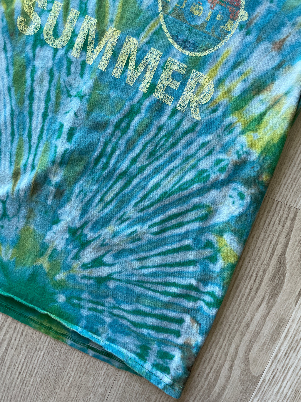 YOUTH Large School's Out for Summer Handmade Tie Dye T-Shirt | One-Of-a-Kind Green and Yellow Short Sleeve