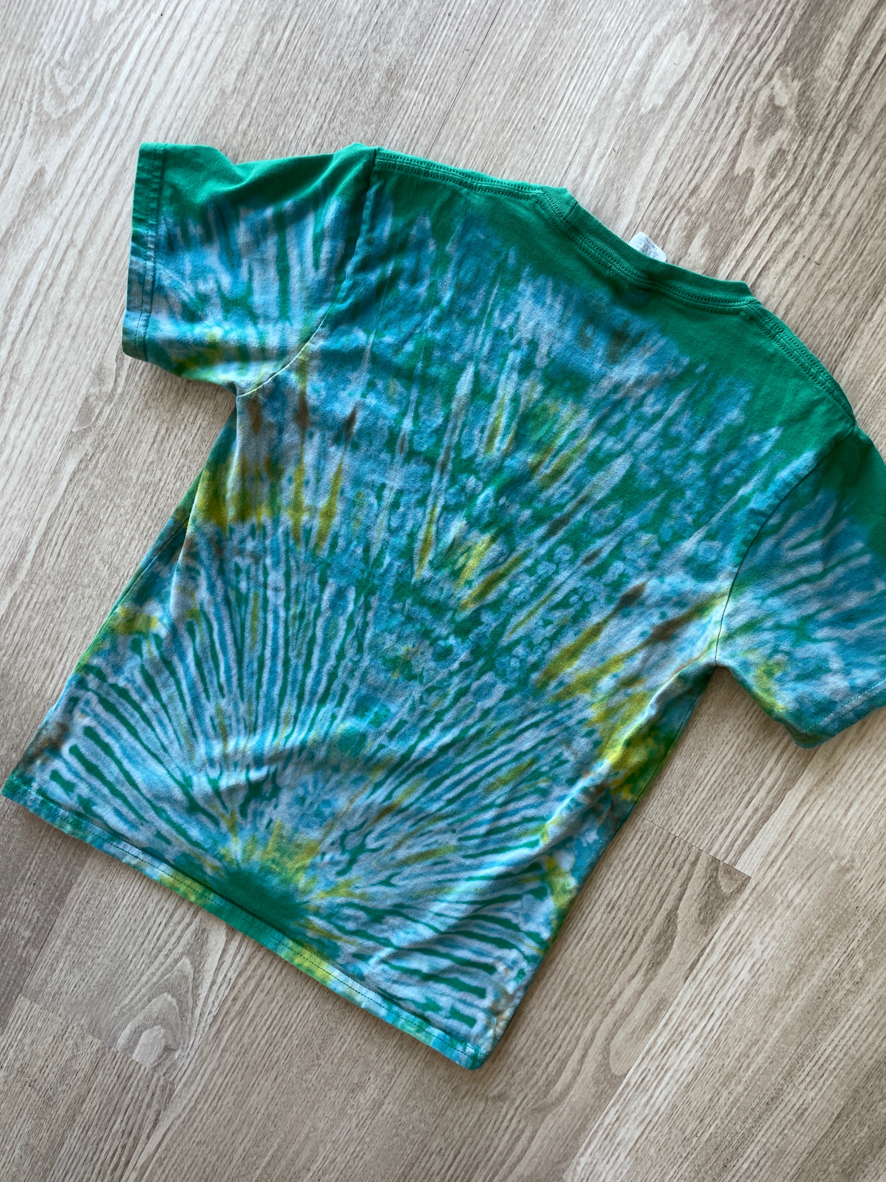YOUTH Large School's Out for Summer Handmade Tie Dye T-Shirt | One-Of-a-Kind Green and Yellow Short Sleeve