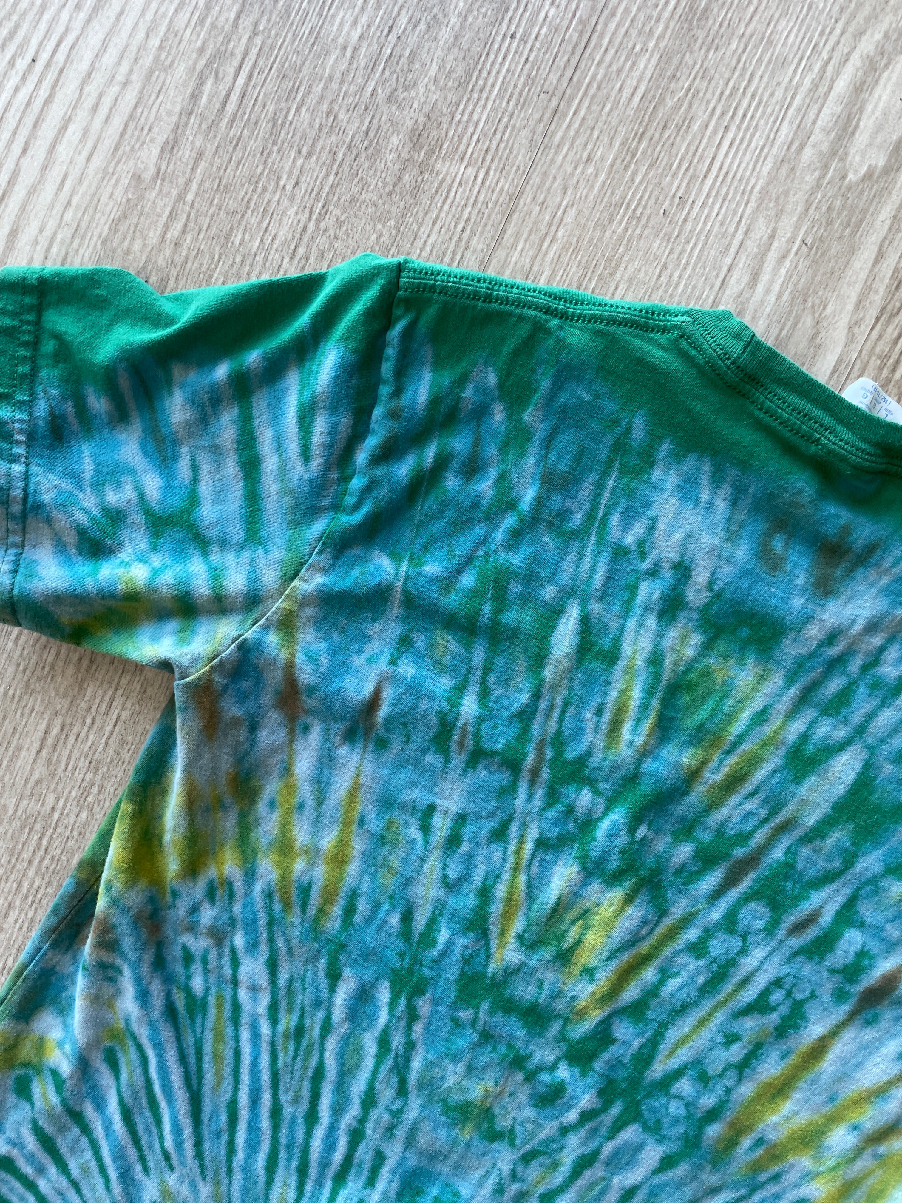 YOUTH Large School's Out for Summer Handmade Tie Dye T-Shirt | One-Of-a-Kind Green and Yellow Short Sleeve