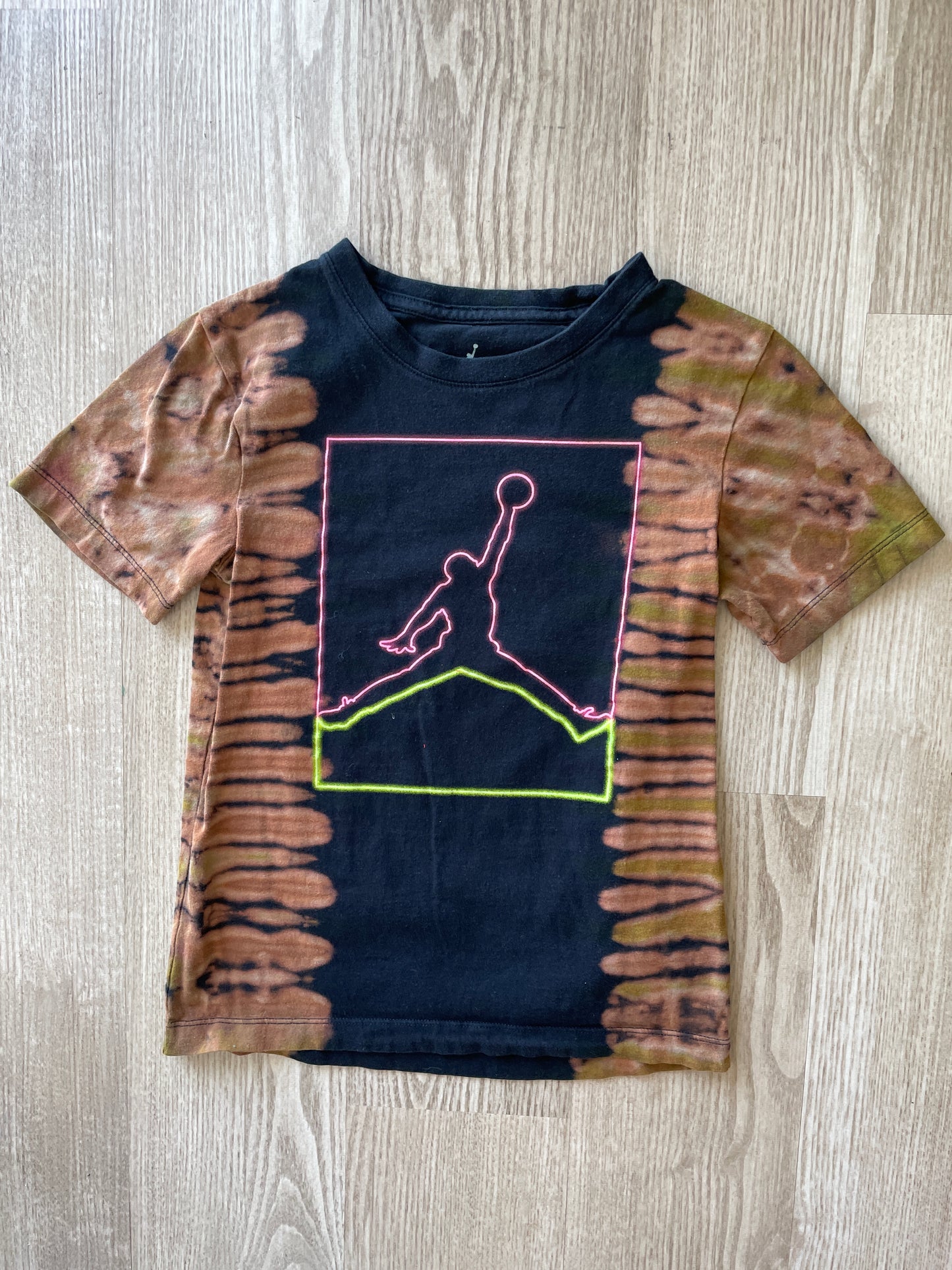 YOUTH SMALL Air Jordan Handmade Reverse Tie Dye T-Shirt | One-Of-a-Kind Black and Bleach Short Sleeve