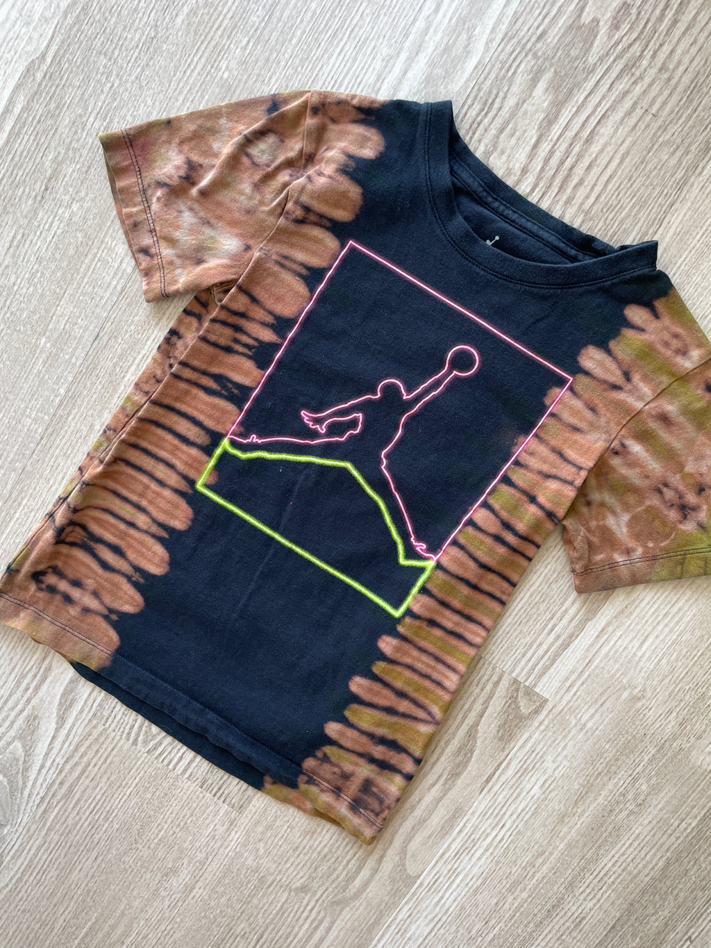 YOUTH SMALL Air Jordan Handmade Reverse Tie Dye T-Shirt | One-Of-a-Kind Black and Bleach Short Sleeve