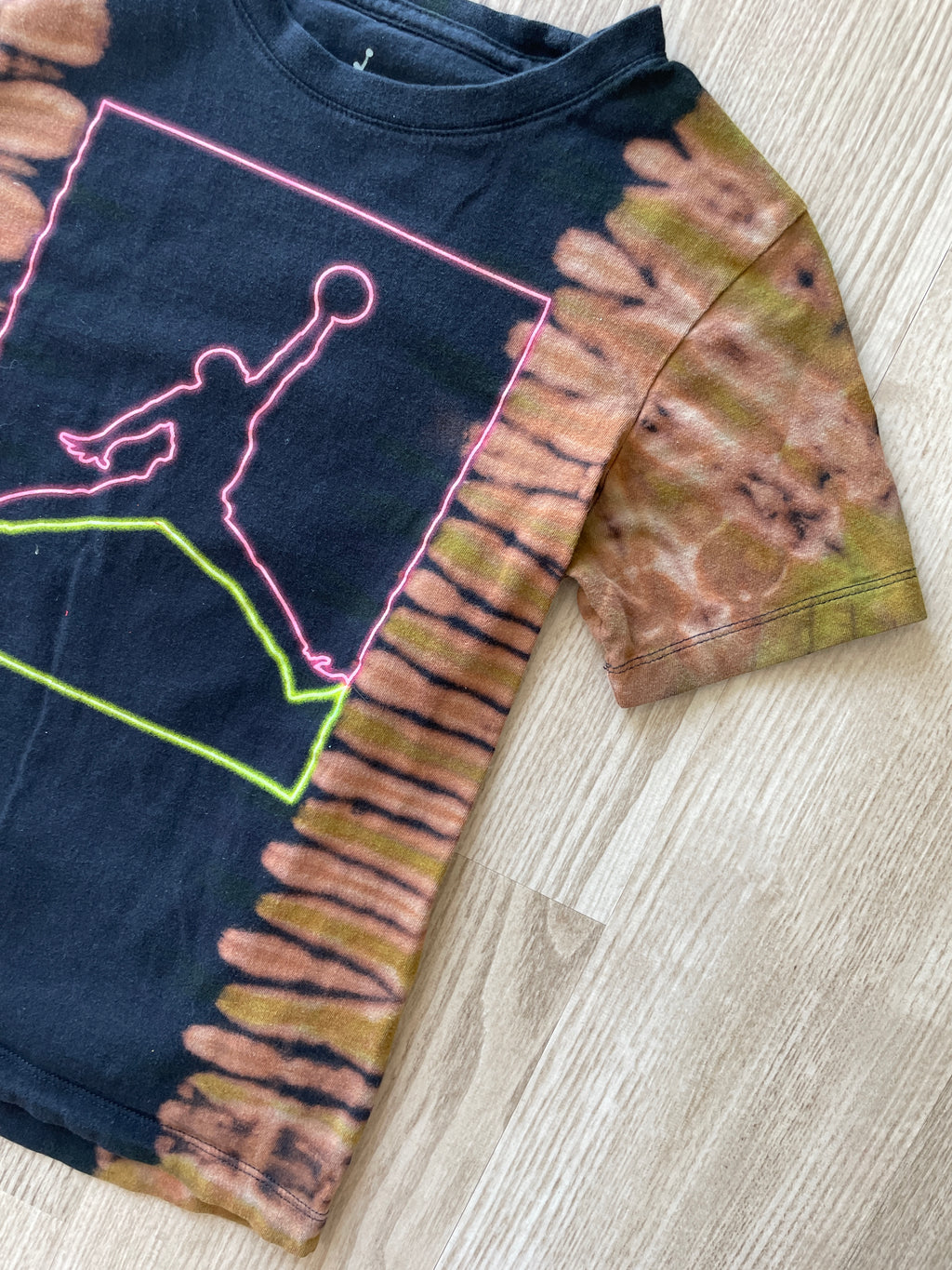 YOUTH SMALL Air Jordan Handmade Reverse Tie Dye T-Shirt | One-Of-a-Kind Black and Bleach Short Sleeve