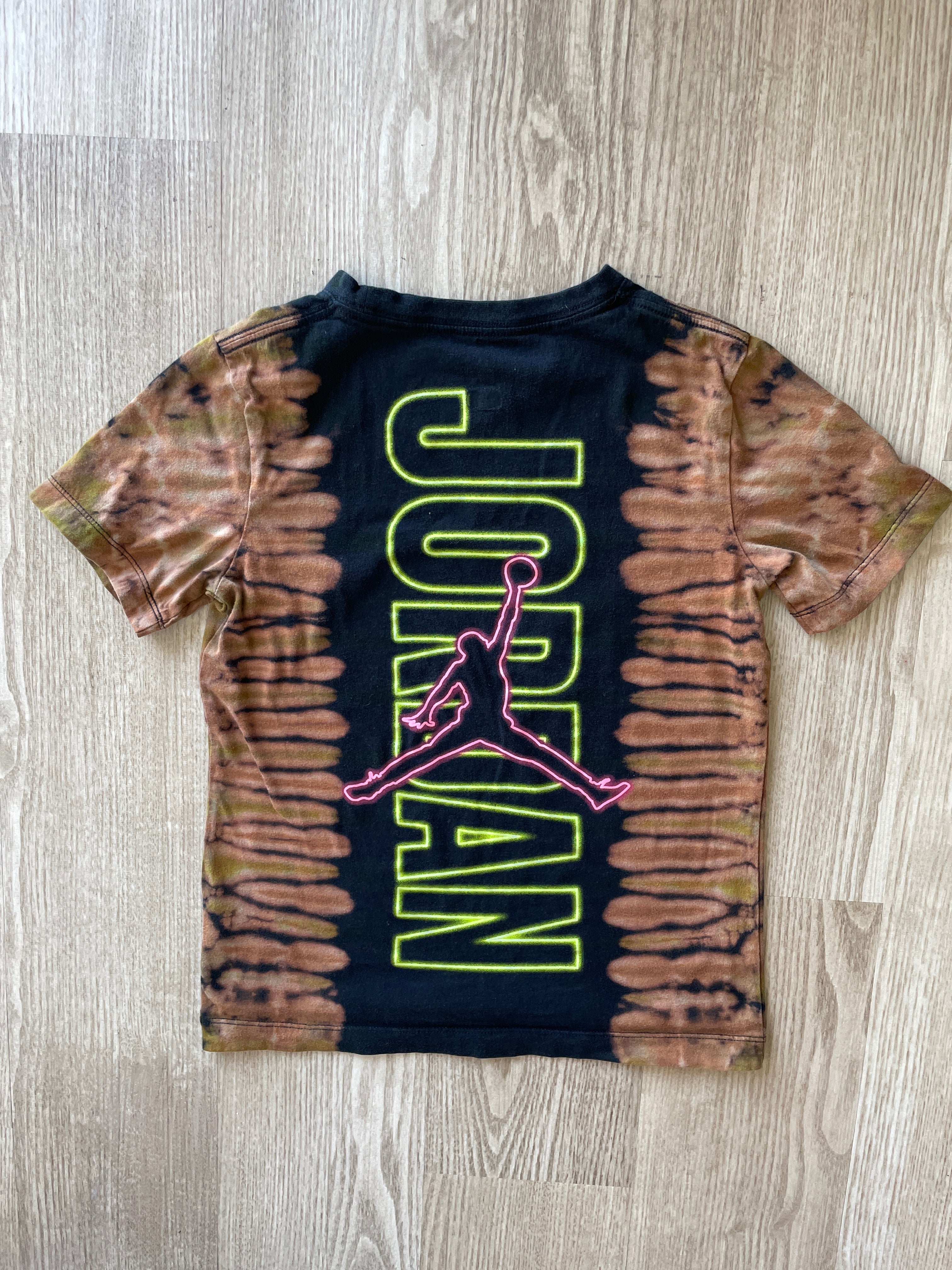 YOUTH SMALL Air Jordan Handmade Reverse Tie Dye T-Shirt | One-Of-a-Kind Black and Bleach Short Sleeve