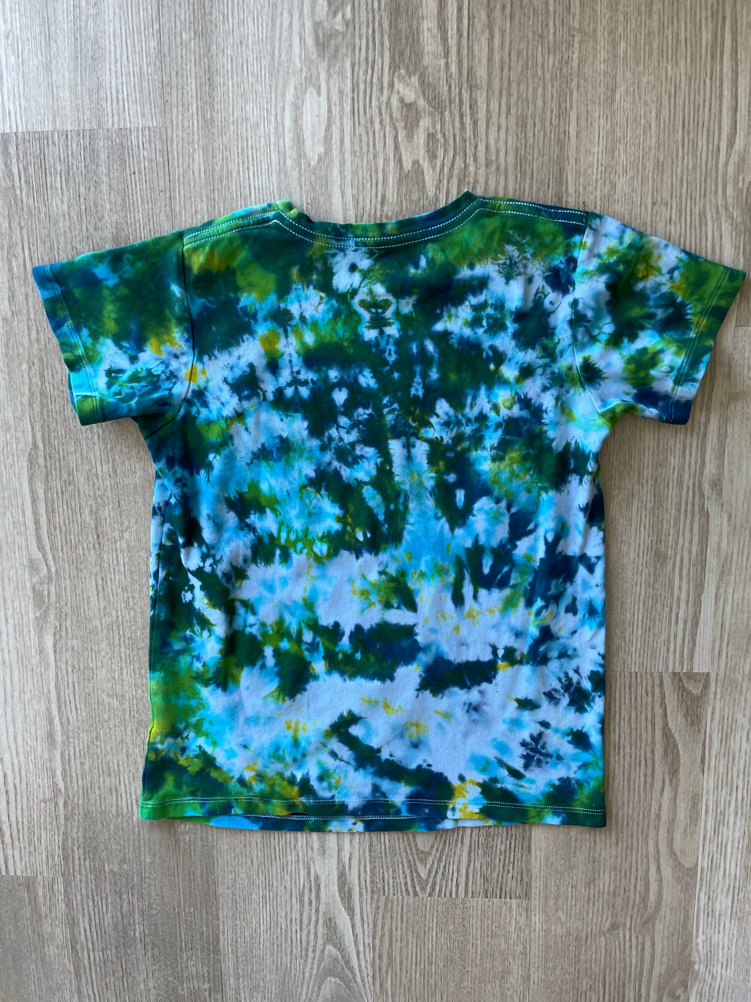 YOUTH SIZE 14 Rose Parks Trailblazer Handmade Tie Dye T-Shirt | One-Of-a-Kind Piccolina Blue and Green Short Sleeve