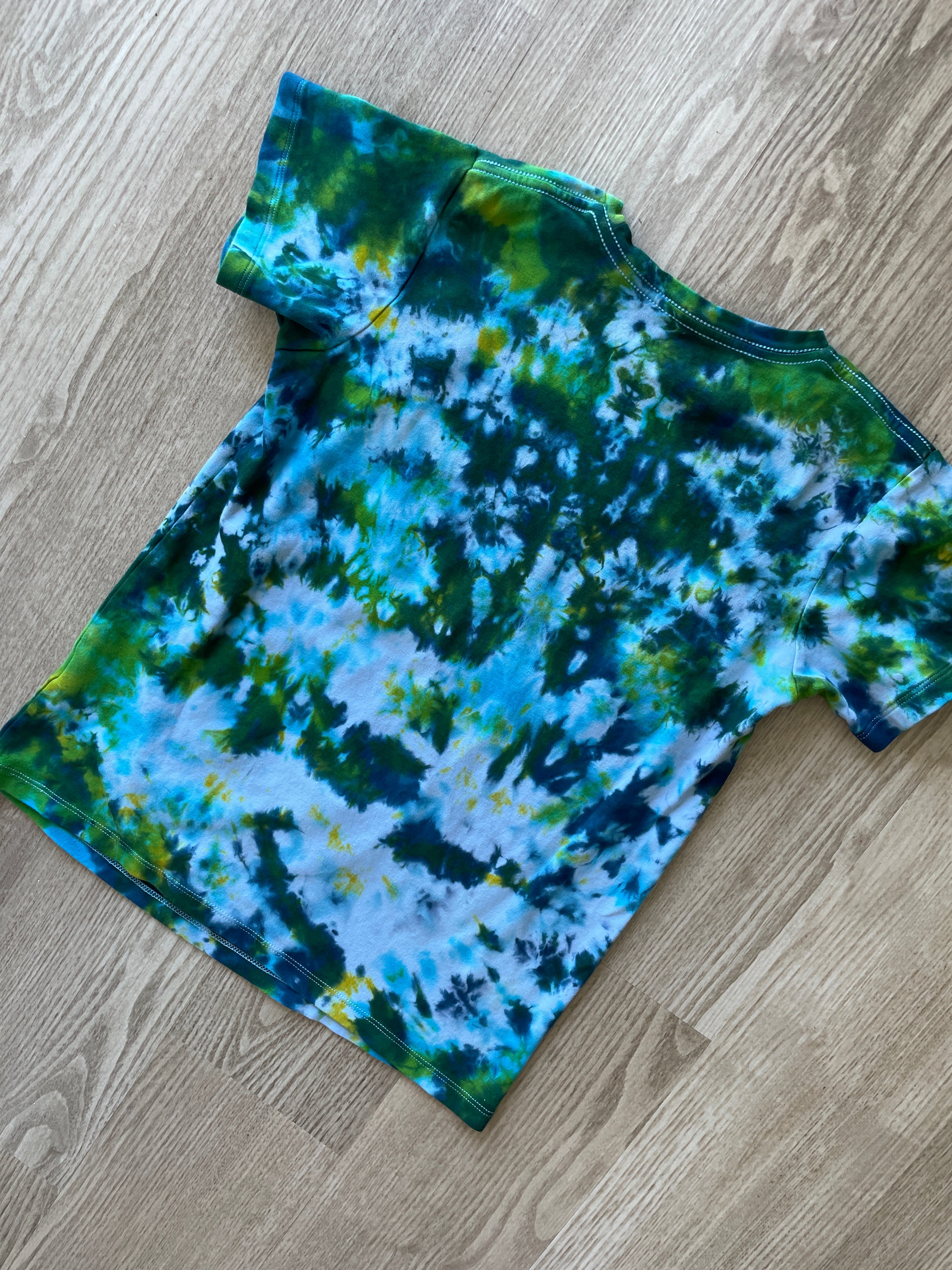YOUTH SIZE 14 Rose Parks Trailblazer Handmade Tie Dye T-Shirt | One-Of-a-Kind Piccolina Blue and Green Short Sleeve