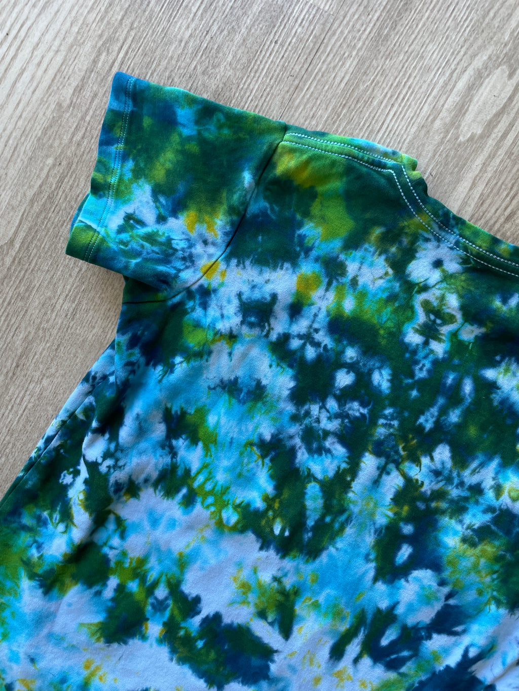 YOUTH SIZE 14 Rose Parks Trailblazer Handmade Tie Dye T-Shirt | One-Of-a-Kind Piccolina Blue and Green Short Sleeve
