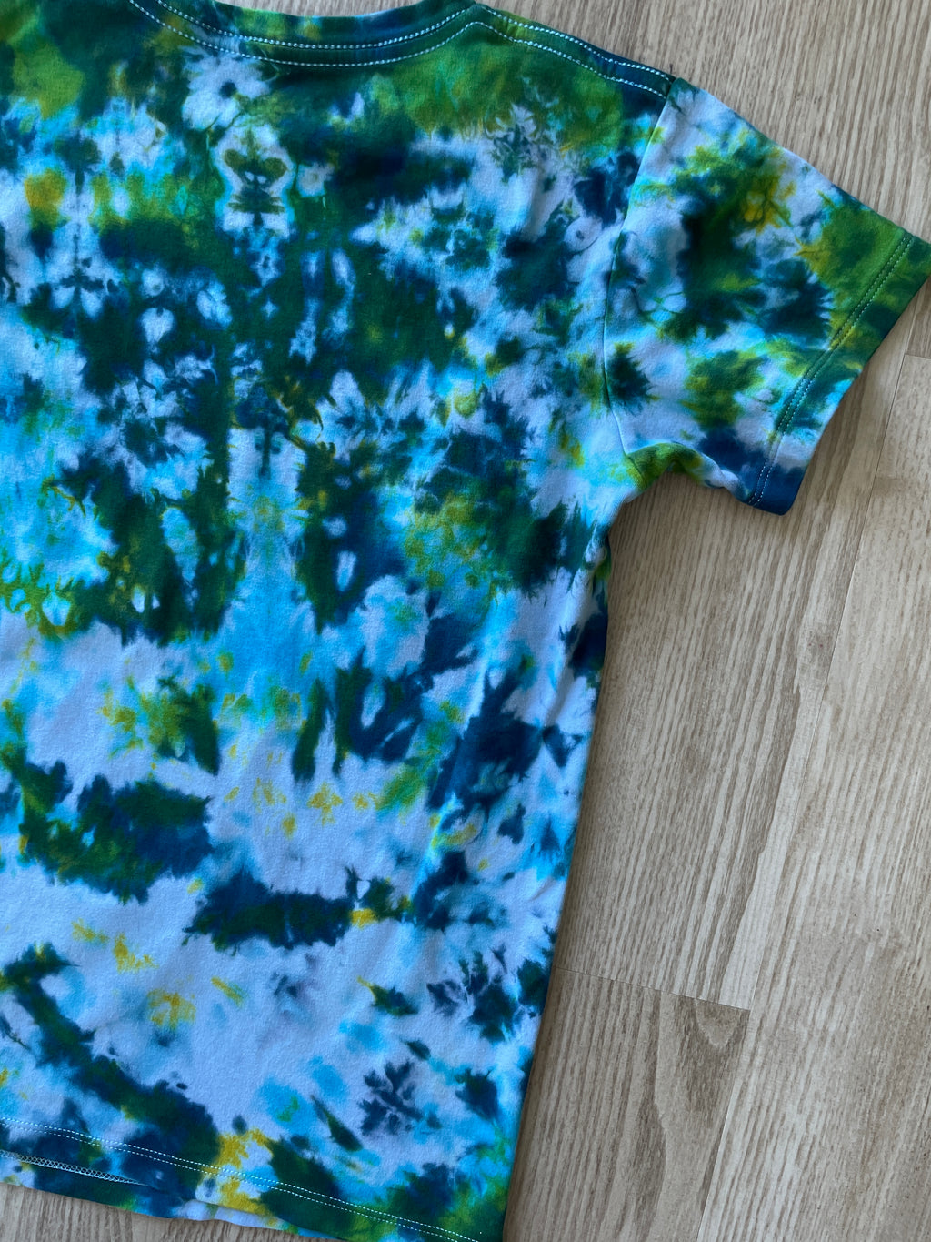 YOUTH SIZE 14 Rose Parks Trailblazer Handmade Tie Dye T-Shirt | One-Of-a-Kind Piccolina Blue and Green Short Sleeve