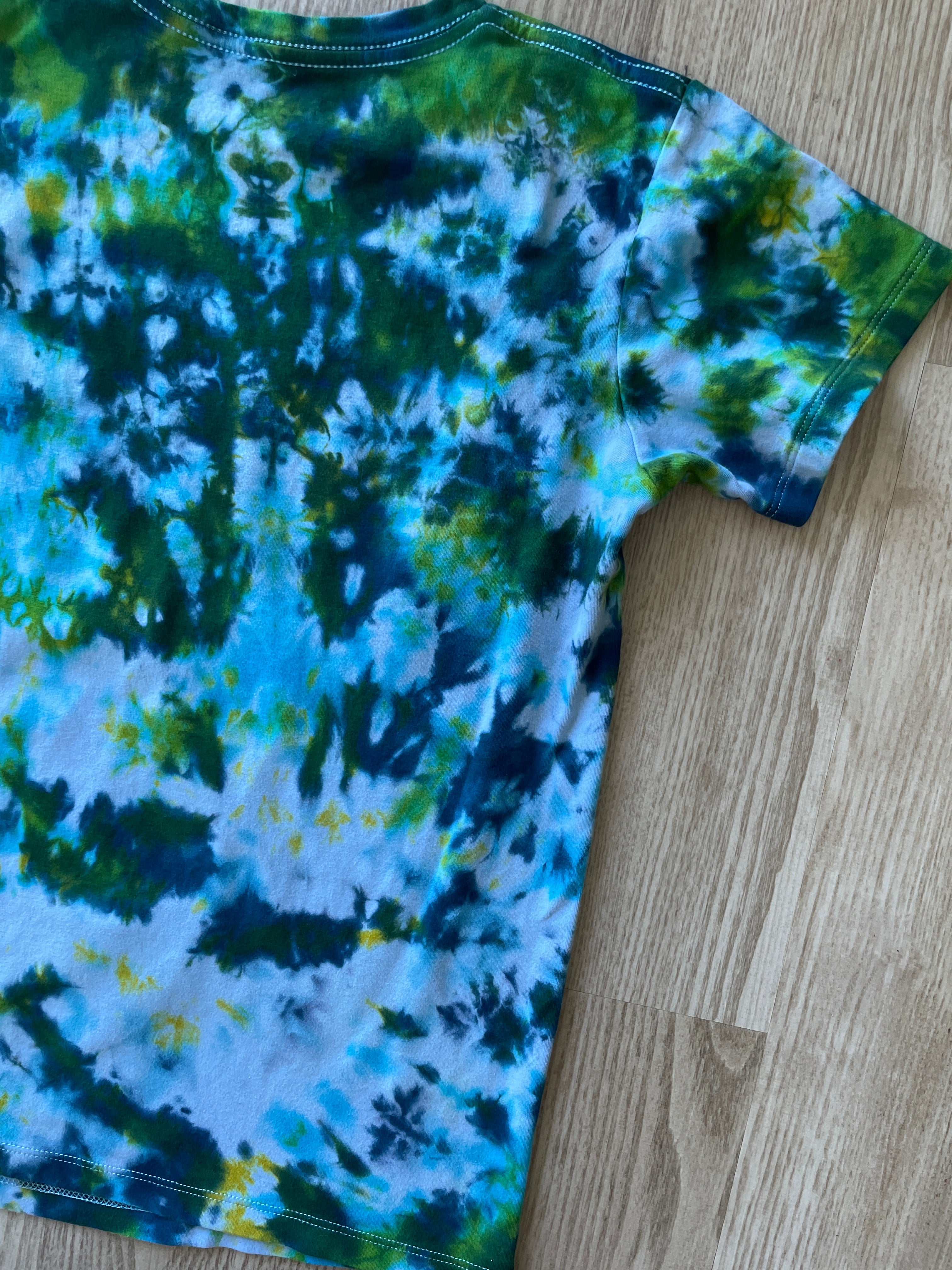 YOUTH SIZE 14 Rose Parks Trailblazer Handmade Tie Dye T-Shirt | One-Of-a-Kind Piccolina Blue and Green Short Sleeve