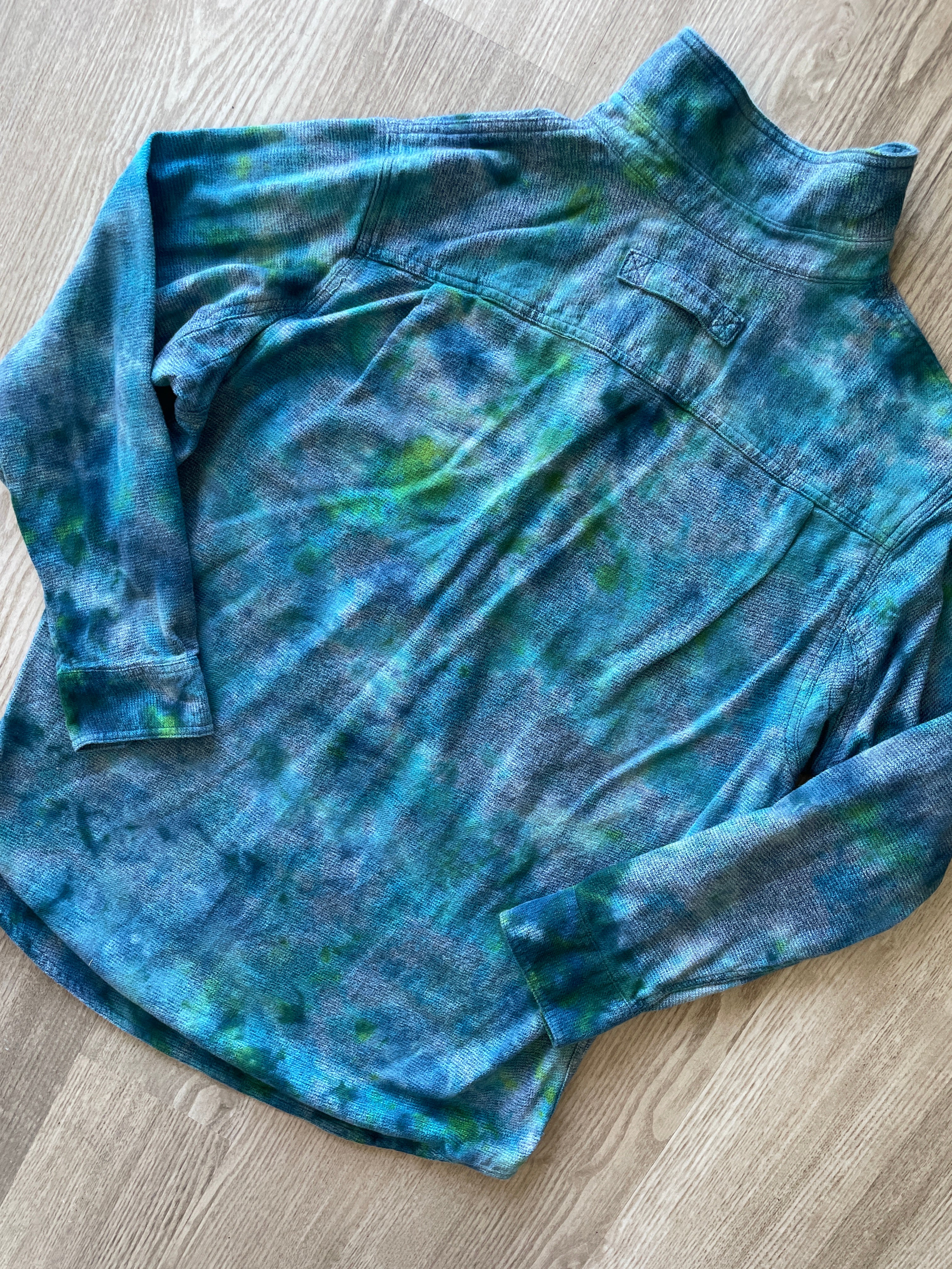 LARGE Men’s Duluth Trading Co Blue and Green Handmade Tie Dye Flannel Shirt | One-Of-a-Kind Upcycled Long Sleeve