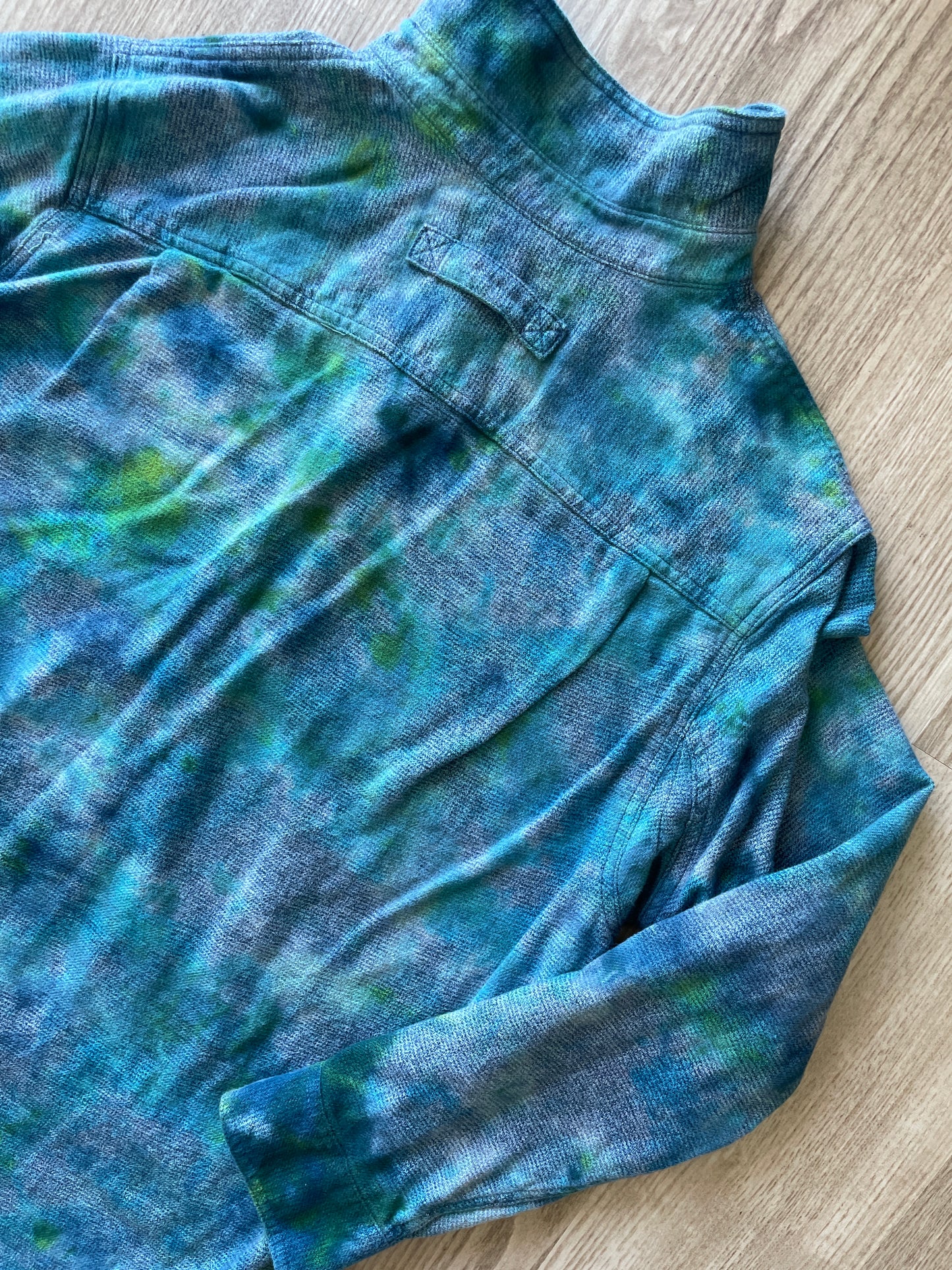 LARGE Men’s Duluth Trading Co Blue and Green Handmade Tie Dye Flannel Shirt | One-Of-a-Kind Upcycled Long Sleeve