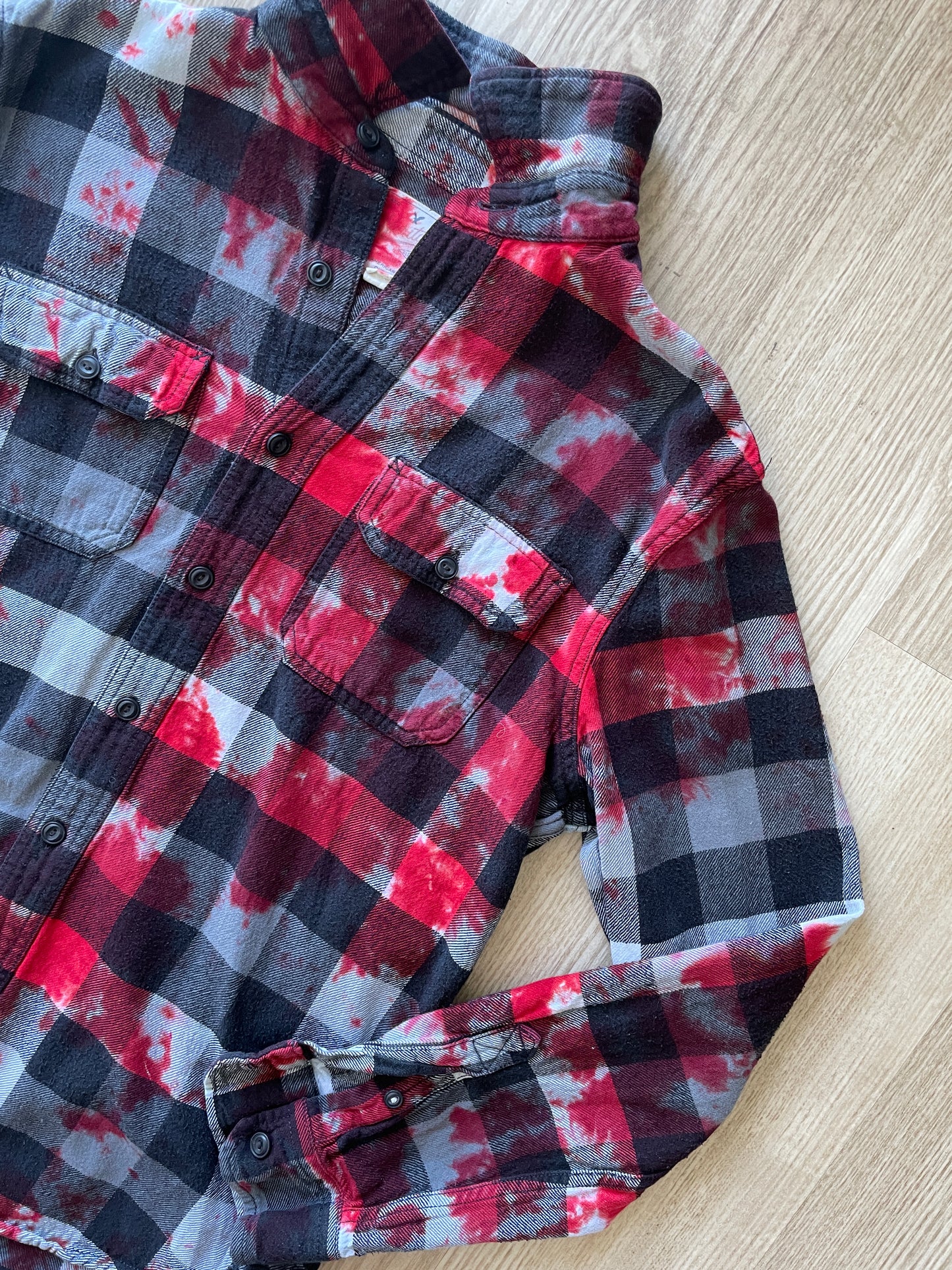MEDIUM Men’s American Eagle Black, White, and Red Handmade Tie Dye Flannel Shirt | One-Of-a-Kind Upcycled Long Sleeve