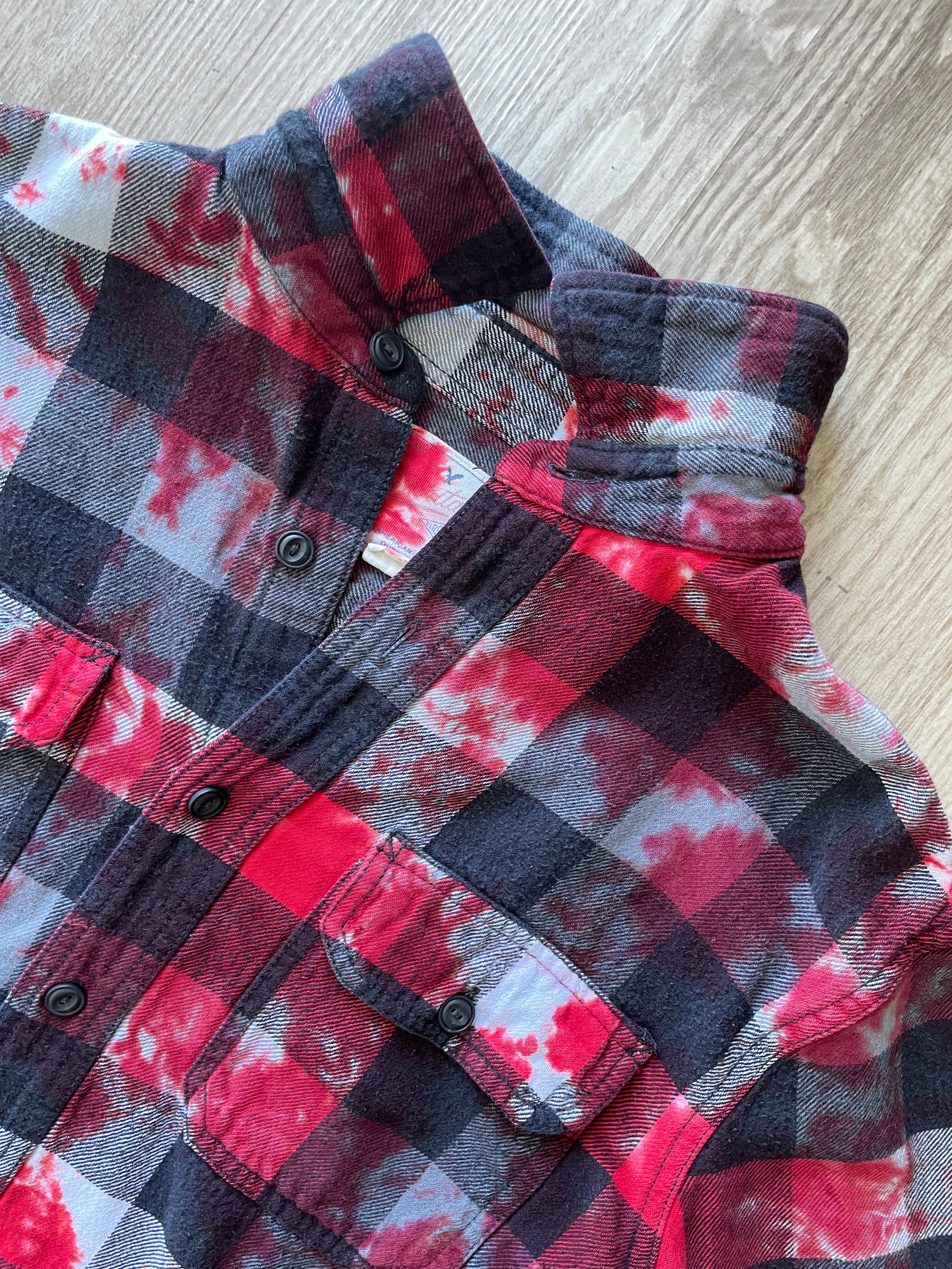 MEDIUM Men’s American Eagle Black, White, and Red Handmade Tie Dye Flannel Shirt | One-Of-a-Kind Upcycled Long Sleeve