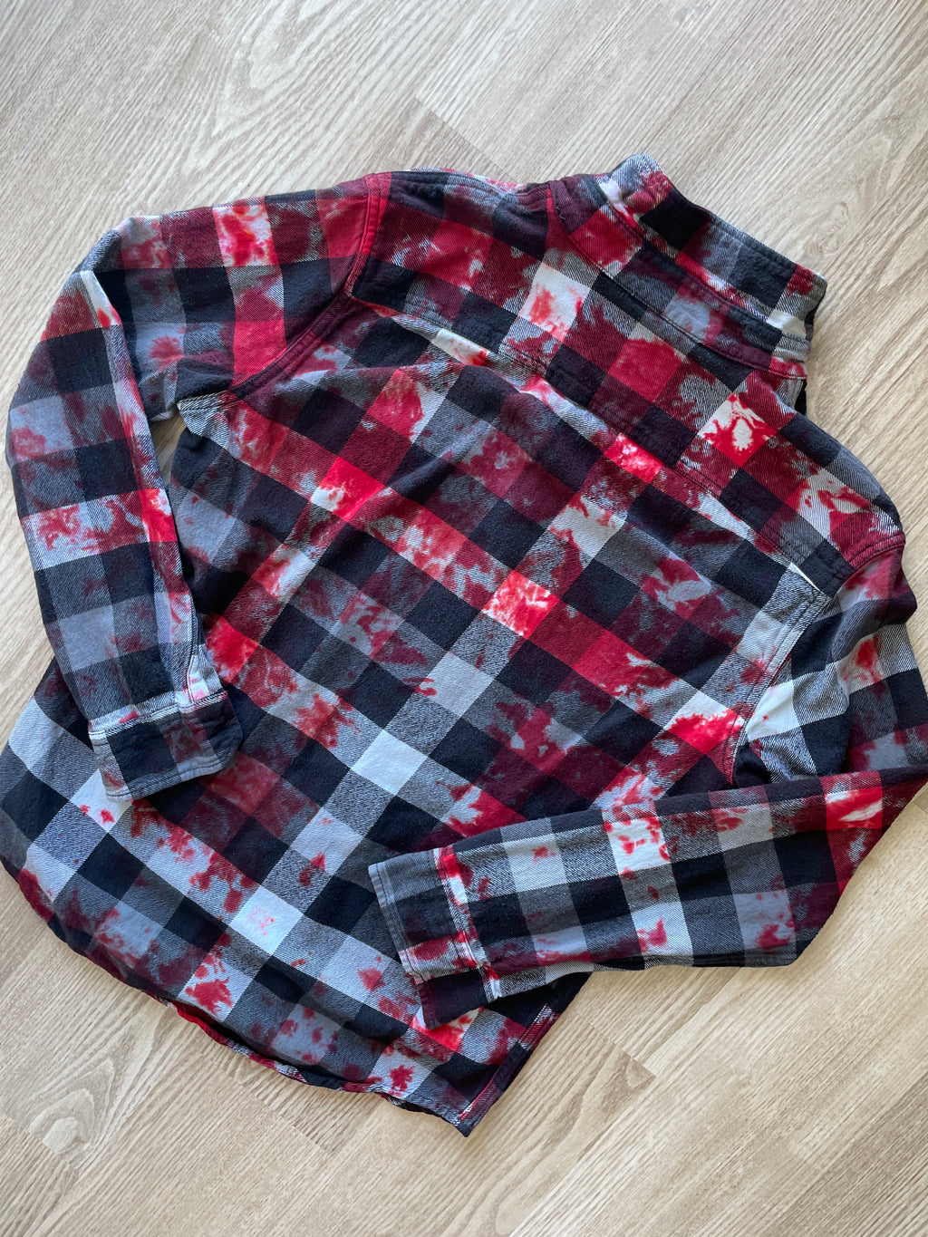 MEDIUM Men’s American Eagle Black, White, and Red Handmade Tie Dye Flannel Shirt | One-Of-a-Kind Upcycled Long Sleeve