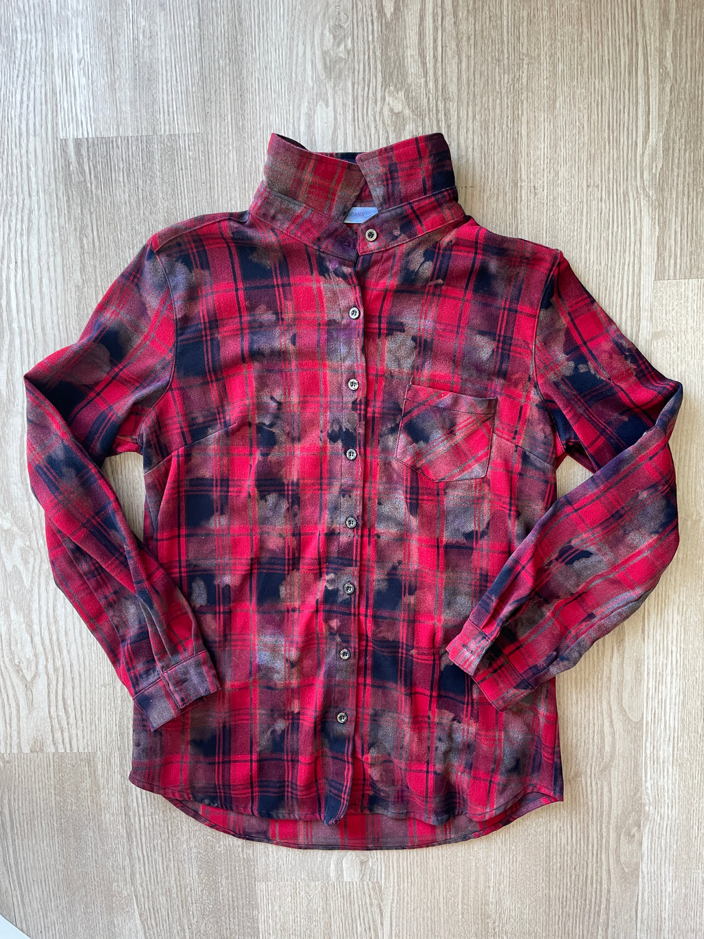LARGE Women’s Red, Black, and Gray Handmade Tie Dye Flannel Shirt | One-Of-a-Kind Upcycled Long Sleeve