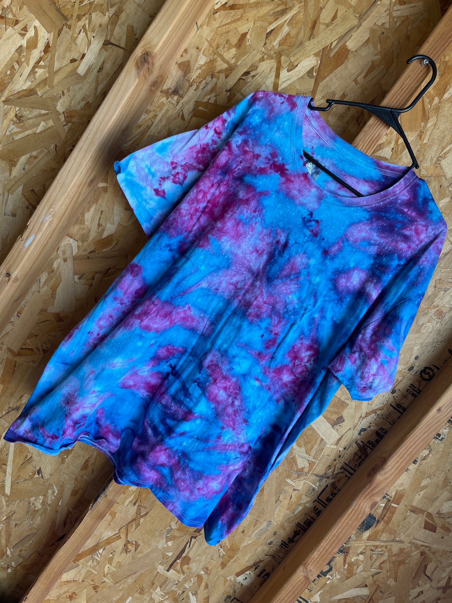 XL Men’s Galaxy Dye Handmade Tie Dye T-Shirt | Blue and Pink Ice Dye Short Sleeve
