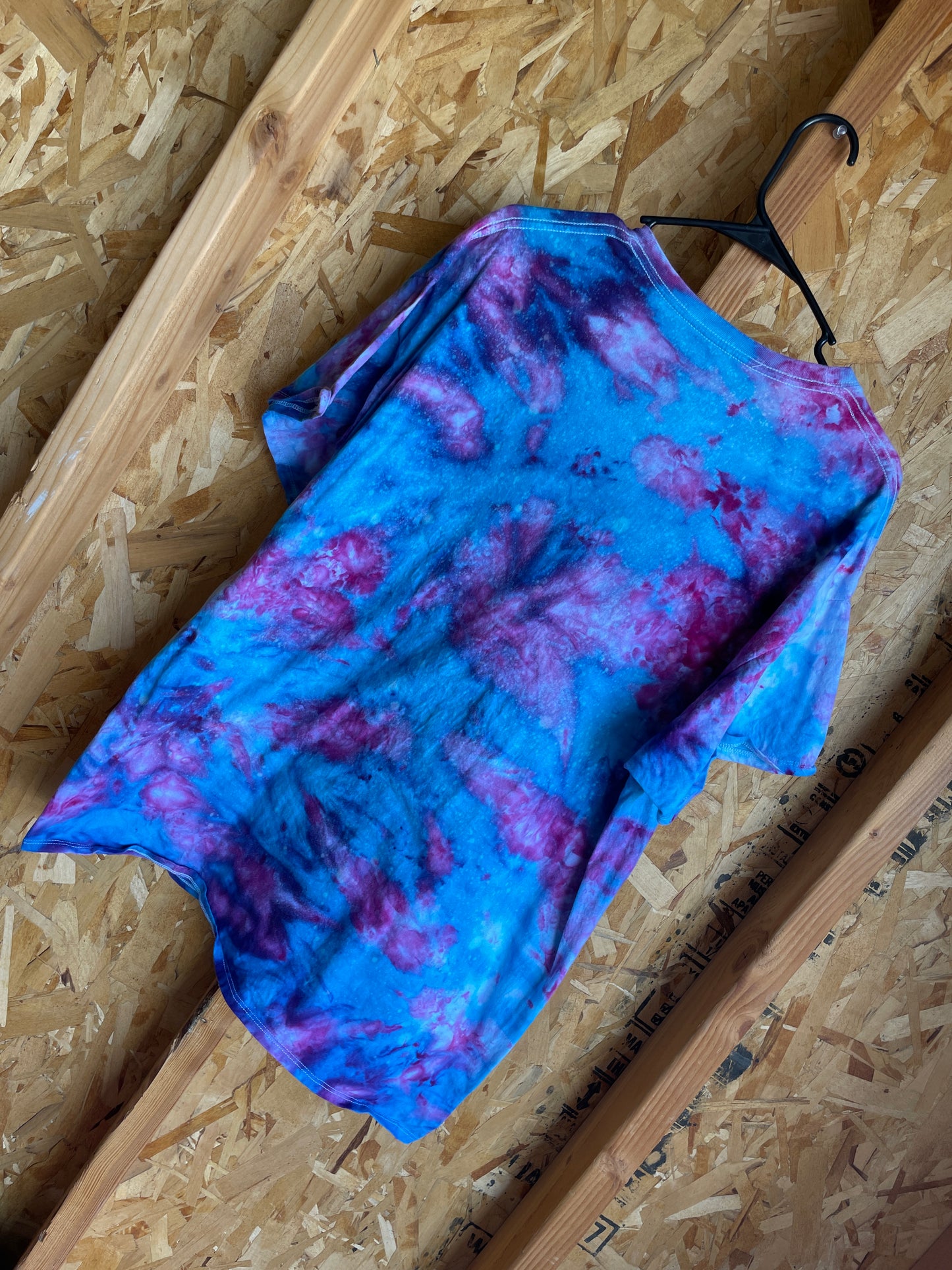 XL Men’s Galaxy Dye Handmade Tie Dye T-Shirt | Blue and Pink Ice Dye Short Sleeve