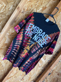 XL Men’s Utah Jazz Embrace the Noise Handmade Tie Dye T-Shirt | NBA Playoffs Black, Red, and Orange V-Pleated Tie Dye Short Sleeve