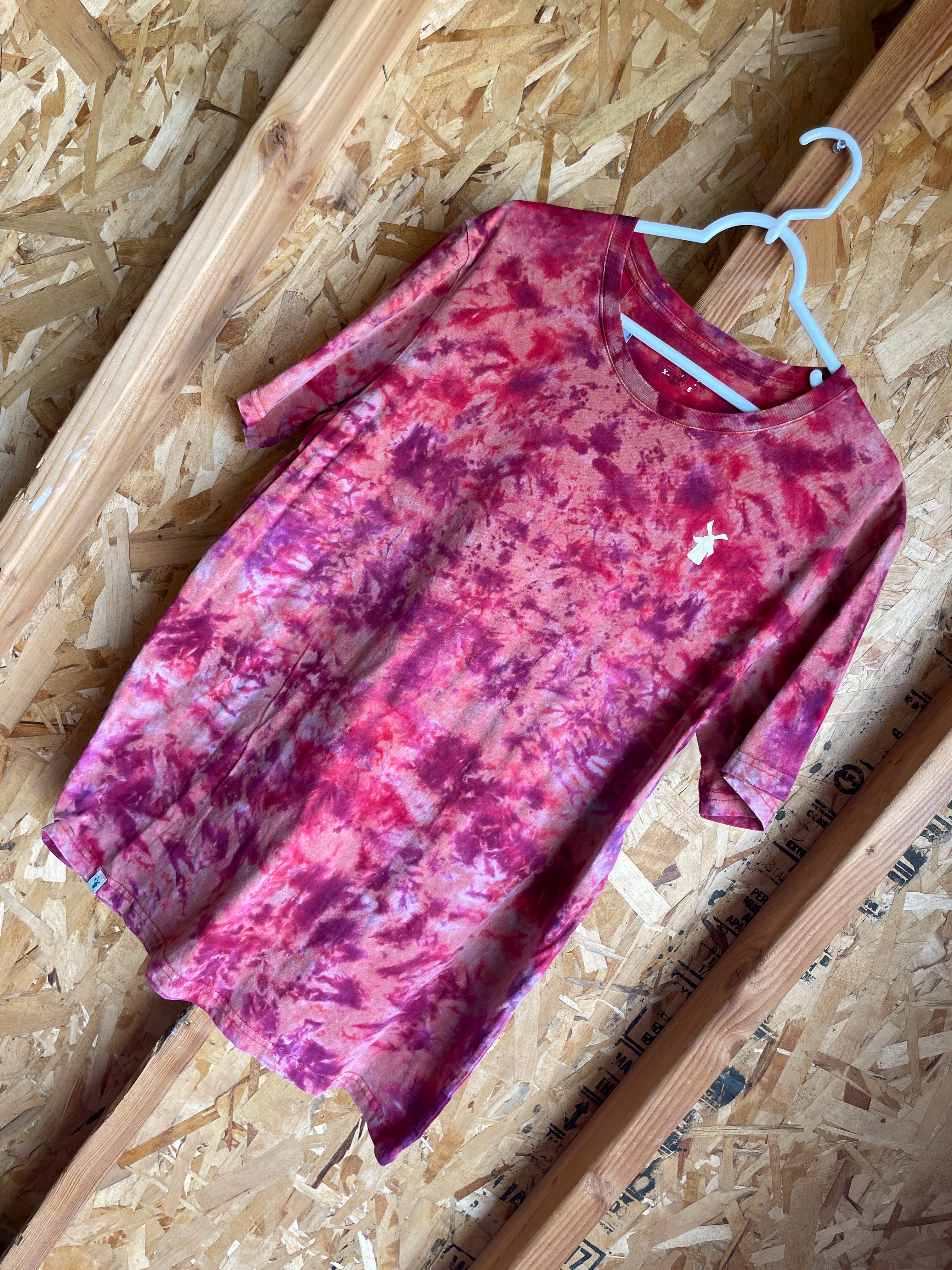 XL Men’s Dutch Bros Coffee Stay Stellar Handmade Tie Dye T-Shirt | Orange, Red, and Purple Crumpled Tie Dye Short Sleeve