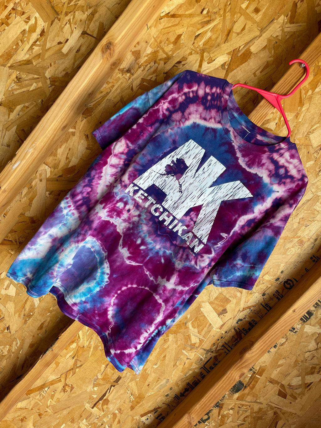XL Men’s Ketchikan Alaska Handmade Tie Dye T-Shirt | Purple and Pink Geode Tie Dye Short Sleeve
