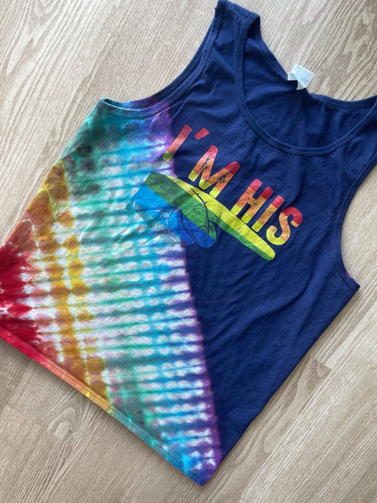 MEDIUM Men’s I'm His PRIDE Handmade Tie Dye Tank Top | One-Of-a-Kind Rainbow Short Sleeve