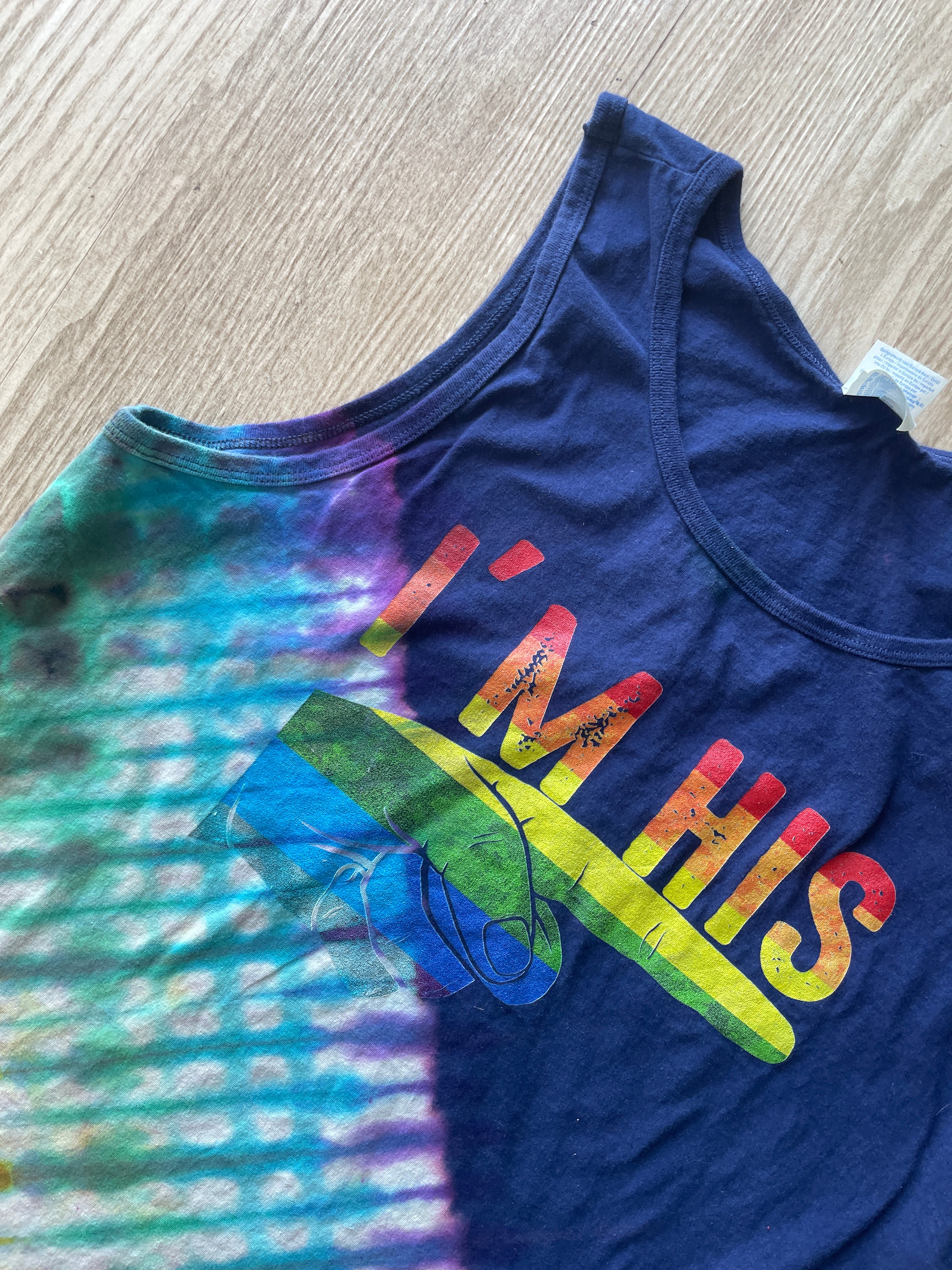 MEDIUM Men’s I'm His PRIDE Handmade Tie Dye Tank Top | One-Of-a-Kind Rainbow Short Sleeve