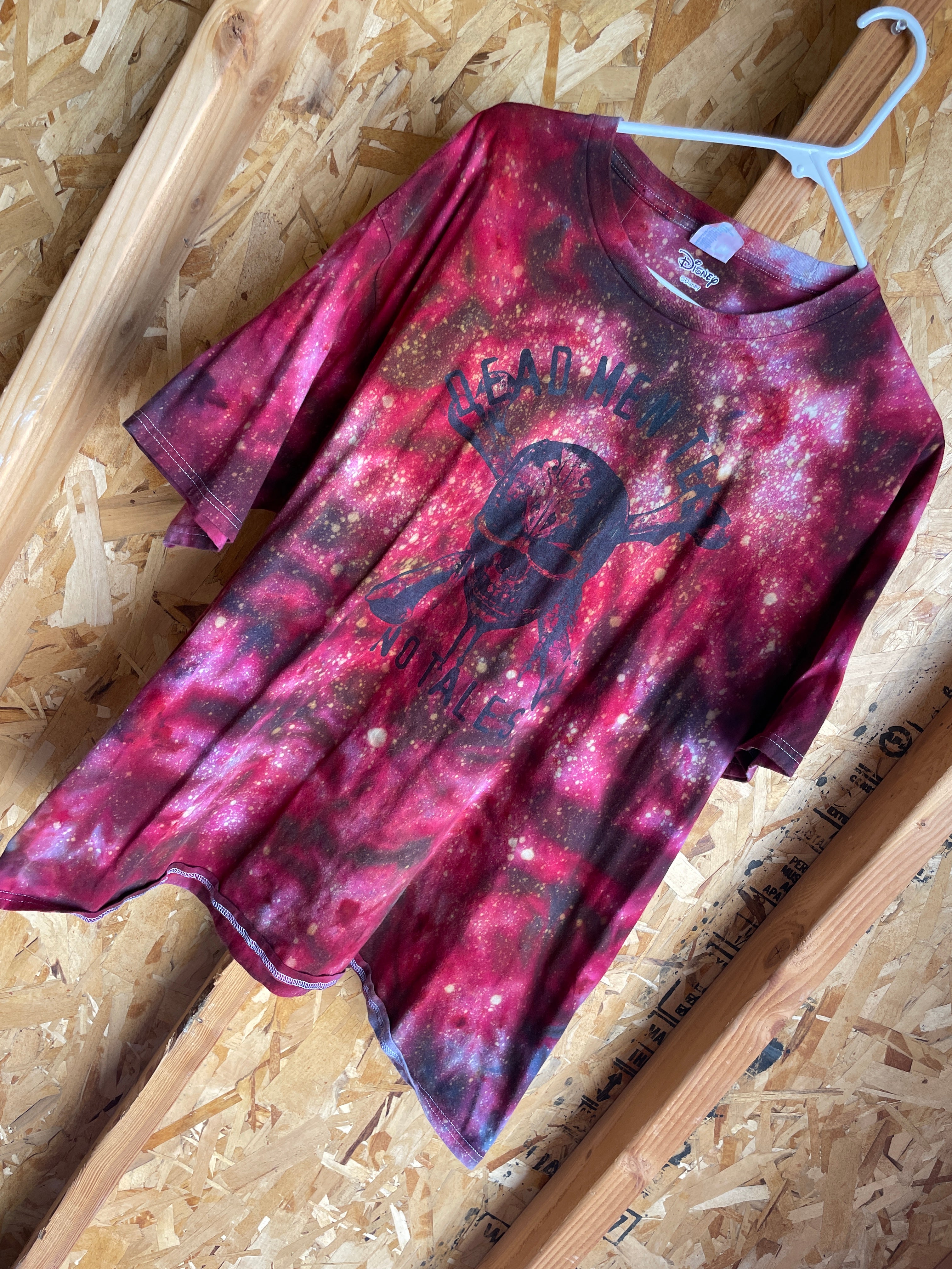 3XL Men’s Pirates Handmade Tie Dye T-Shirt | Dead Men Tell No Tales Red and Black Tie Dye Short Sleeve