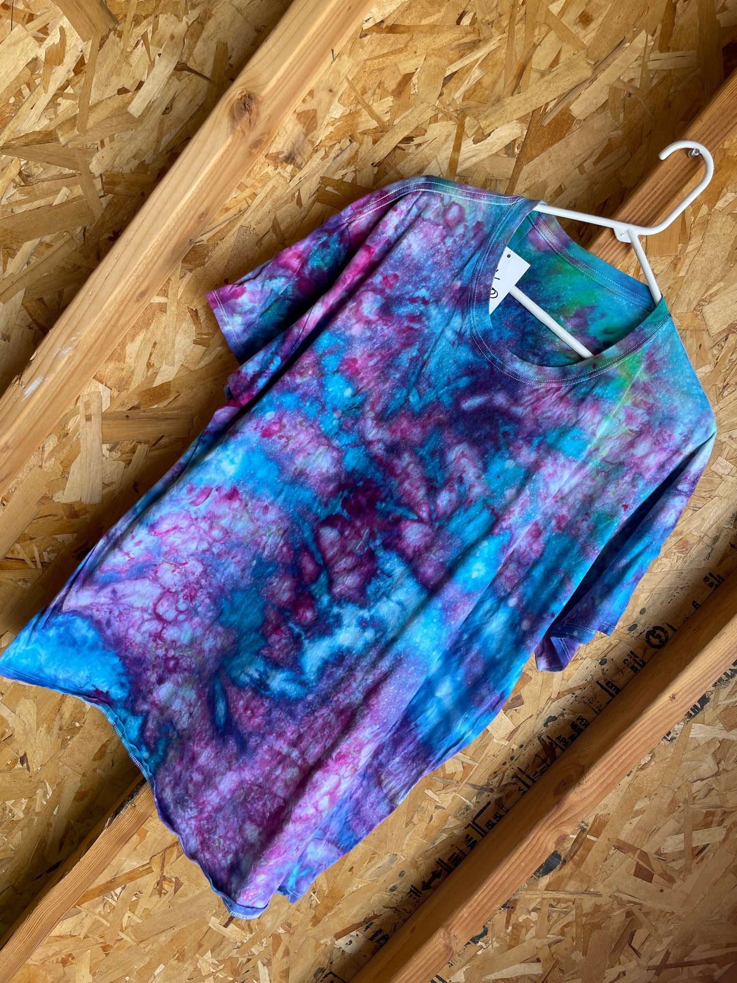 3XL Men’s Galaxy Dye Handmade Tie Dye T-Shirt | Blue, Pink, and Purple Ice Dye Tie Dye Short Sleeve