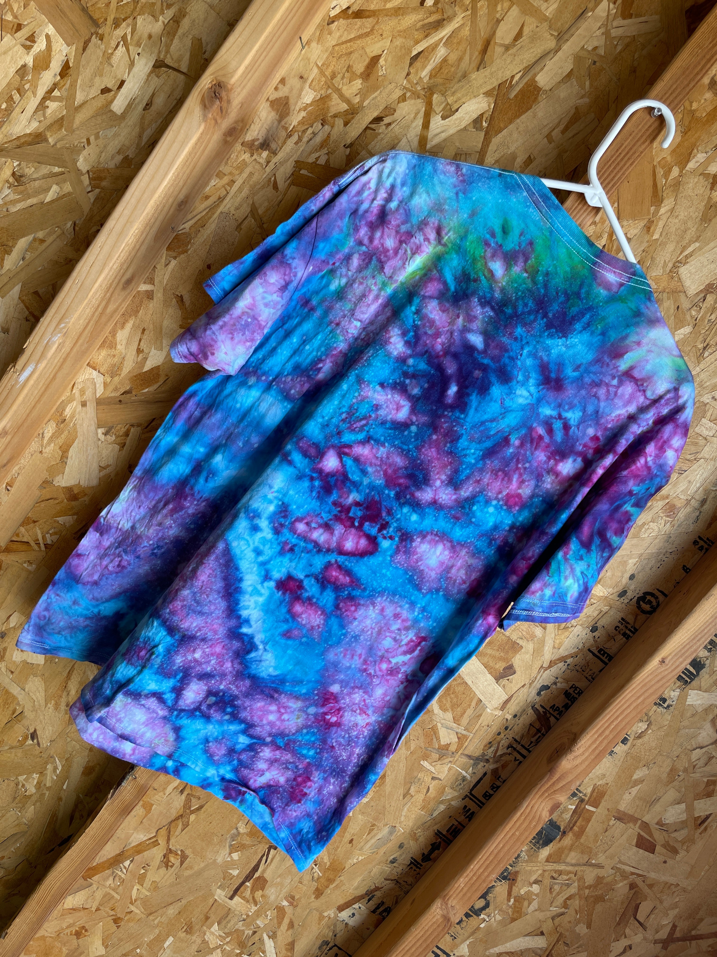 3XL Men’s Galaxy Dye Handmade Tie Dye T-Shirt | Blue, Pink, and Purple Ice Dye Tie Dye Short Sleeve