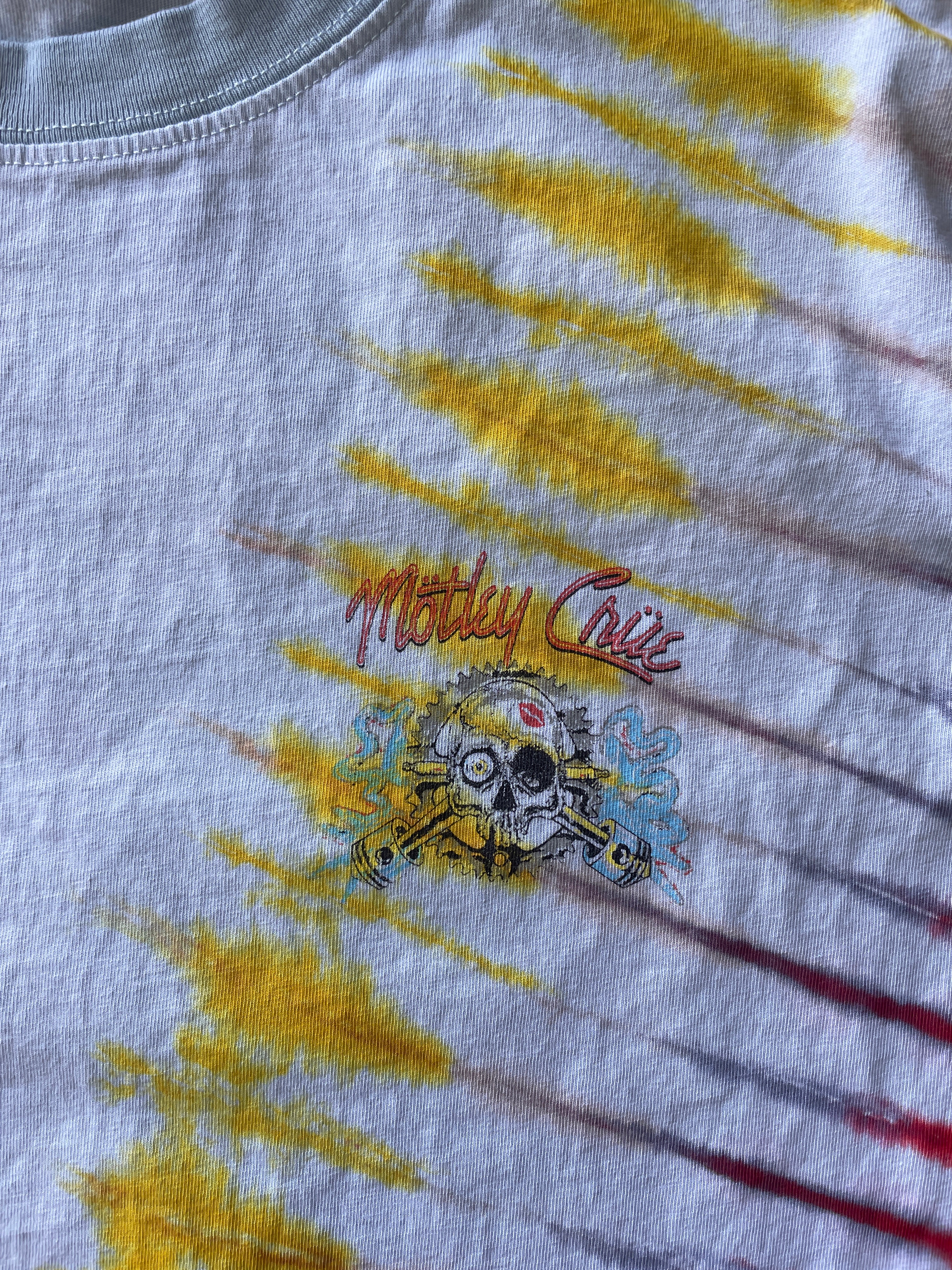 LARGE Men’s Motley Crue Girls! Girls! Girls! Handmade Tie Dye T-Shirt | One-Of-a-Kind Yellow and Red Short Sleeve