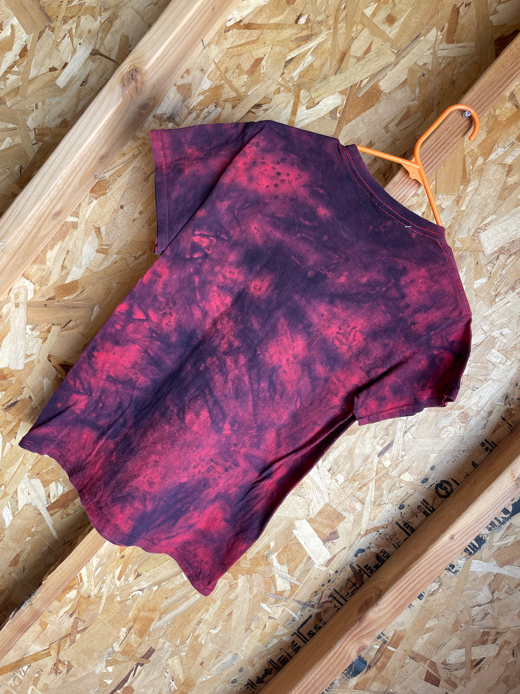 Small Men’s Virginity Rocks Handmade Tie Dye T-Shirt | Red and Black Crumpled Tie Dye Short Sleeve