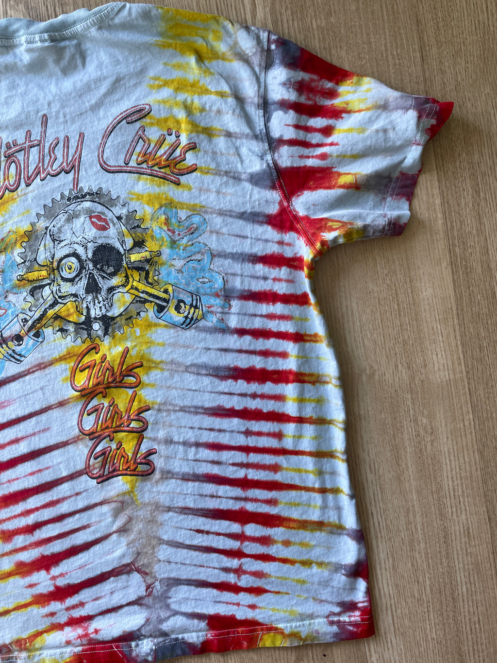 LARGE Men’s Motley Crue Girls! Girls! Girls! Handmade Tie Dye T-Shirt | One-Of-a-Kind Yellow and Red Short Sleeve