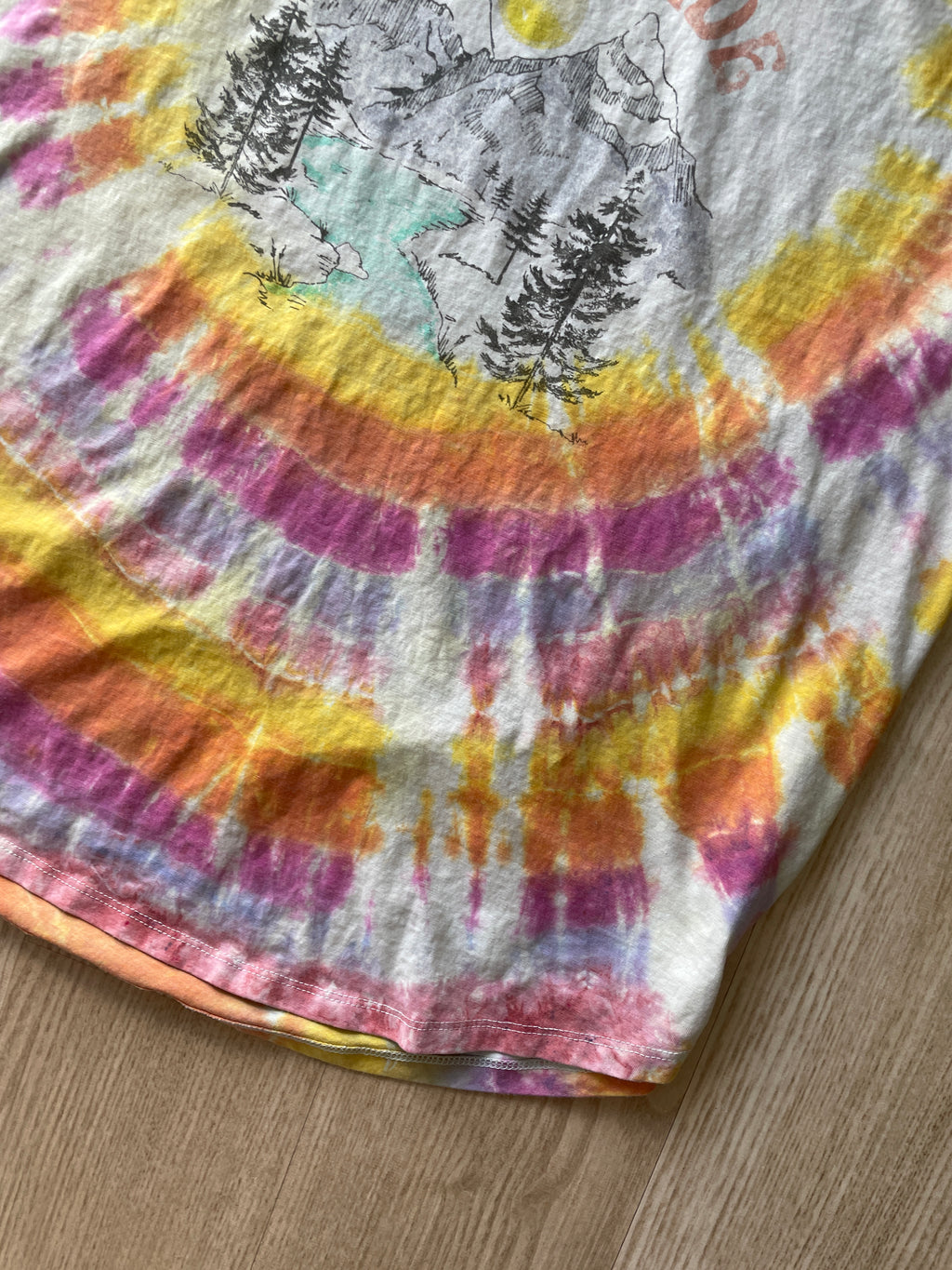 2XL Women’s Look at the Bright Sides Mountains Handmade Tie Dye T-Shirt | One-Of-a-Kind Pastel Short Sleeve