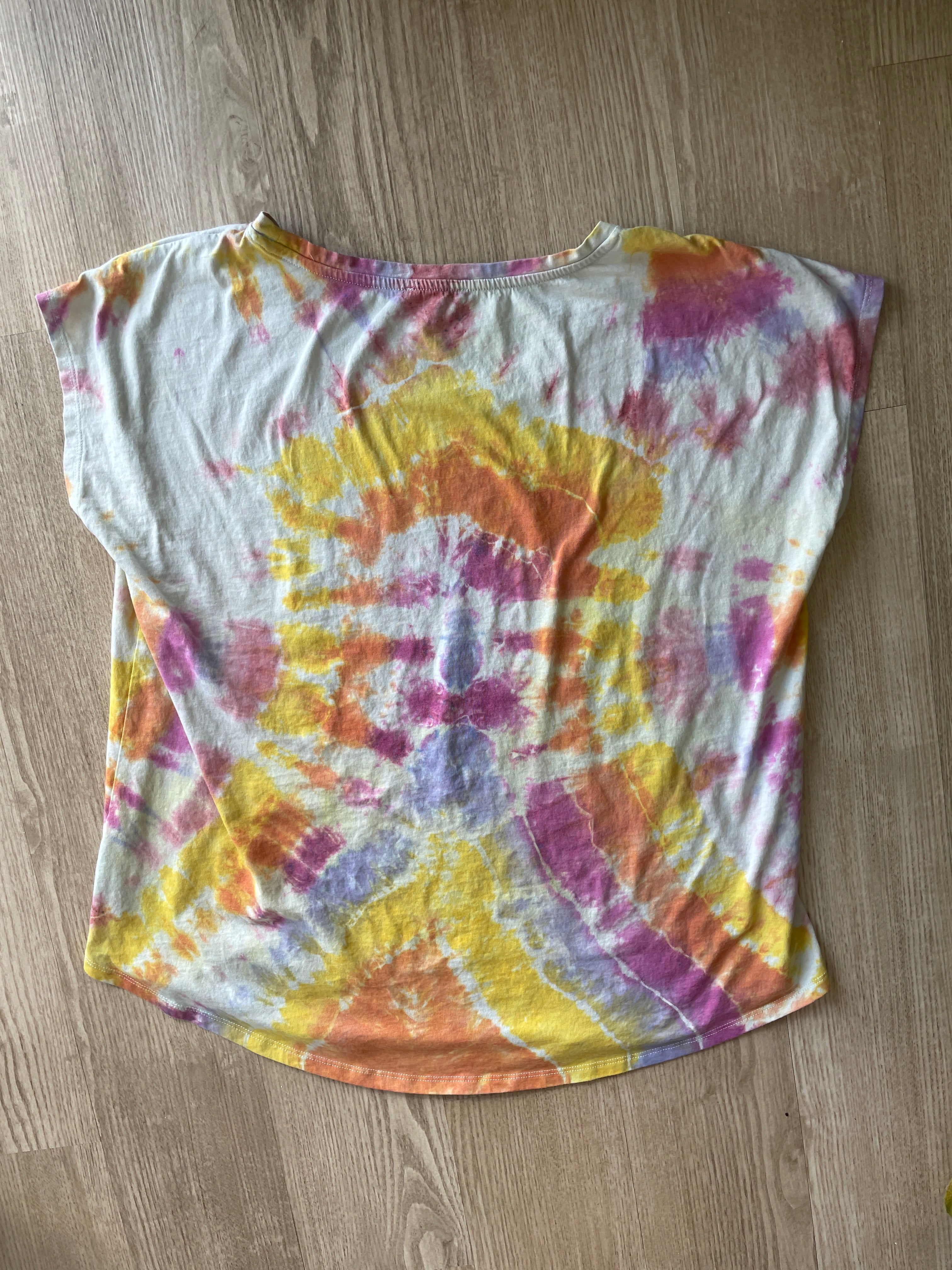 2XL Women’s Look at the Bright Sides Mountains Handmade Tie Dye T-Shirt | One-Of-a-Kind Pastel Short Sleeve