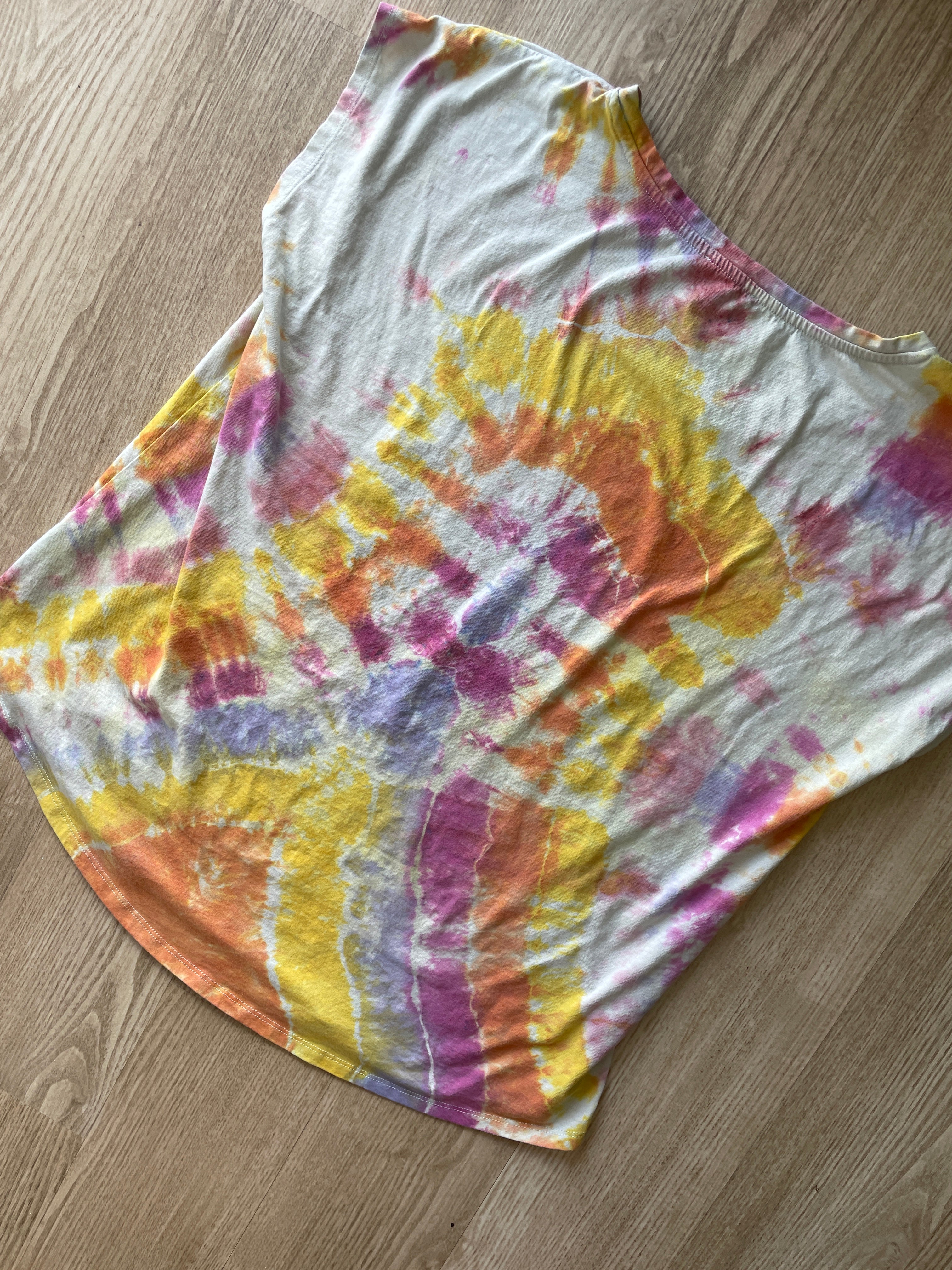 2XL Women’s Look at the Bright Sides Mountains Handmade Tie Dye T-Shirt | One-Of-a-Kind Pastel Short Sleeve