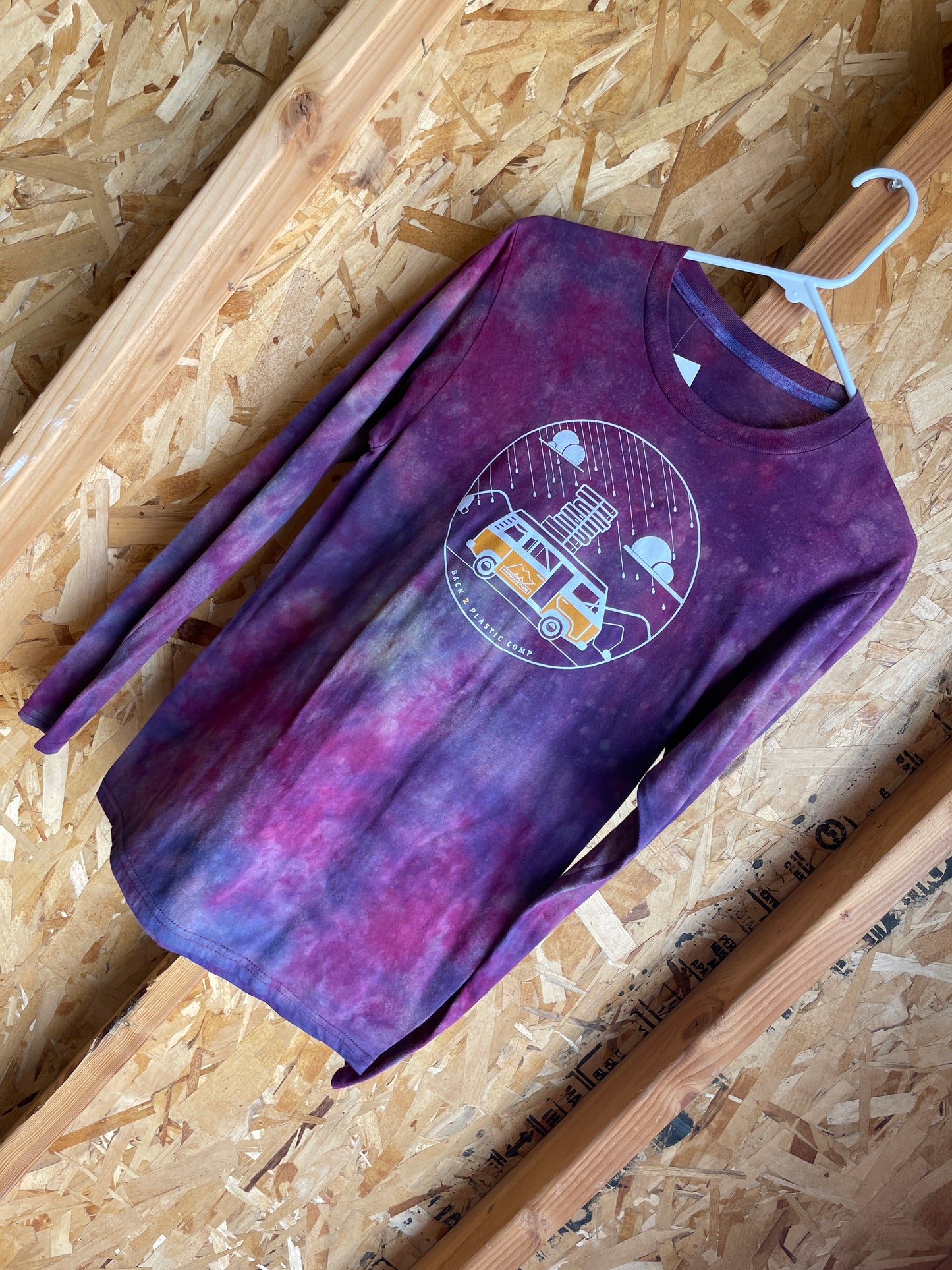 Small Men’s Momentum Climbing Handmade Tie Dye T-Shirt | Purple and Plum Galaxy Ice Dye Tie Dye Long Sleeve