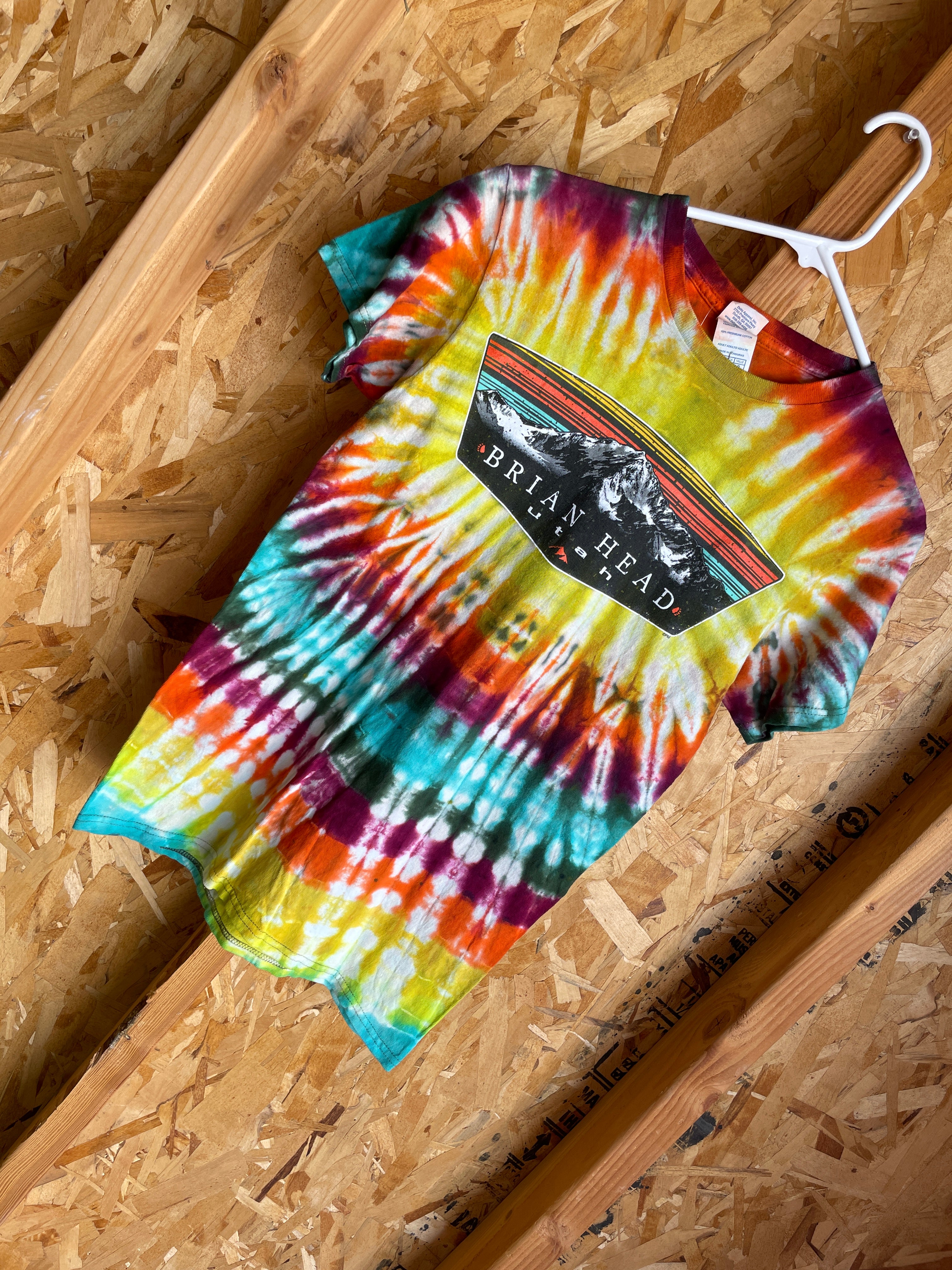 Small Men’s Brian Head Utah Handmade Tie Dye T-Shirt | Rainbow Pleated Tie Dye Short Sleeve