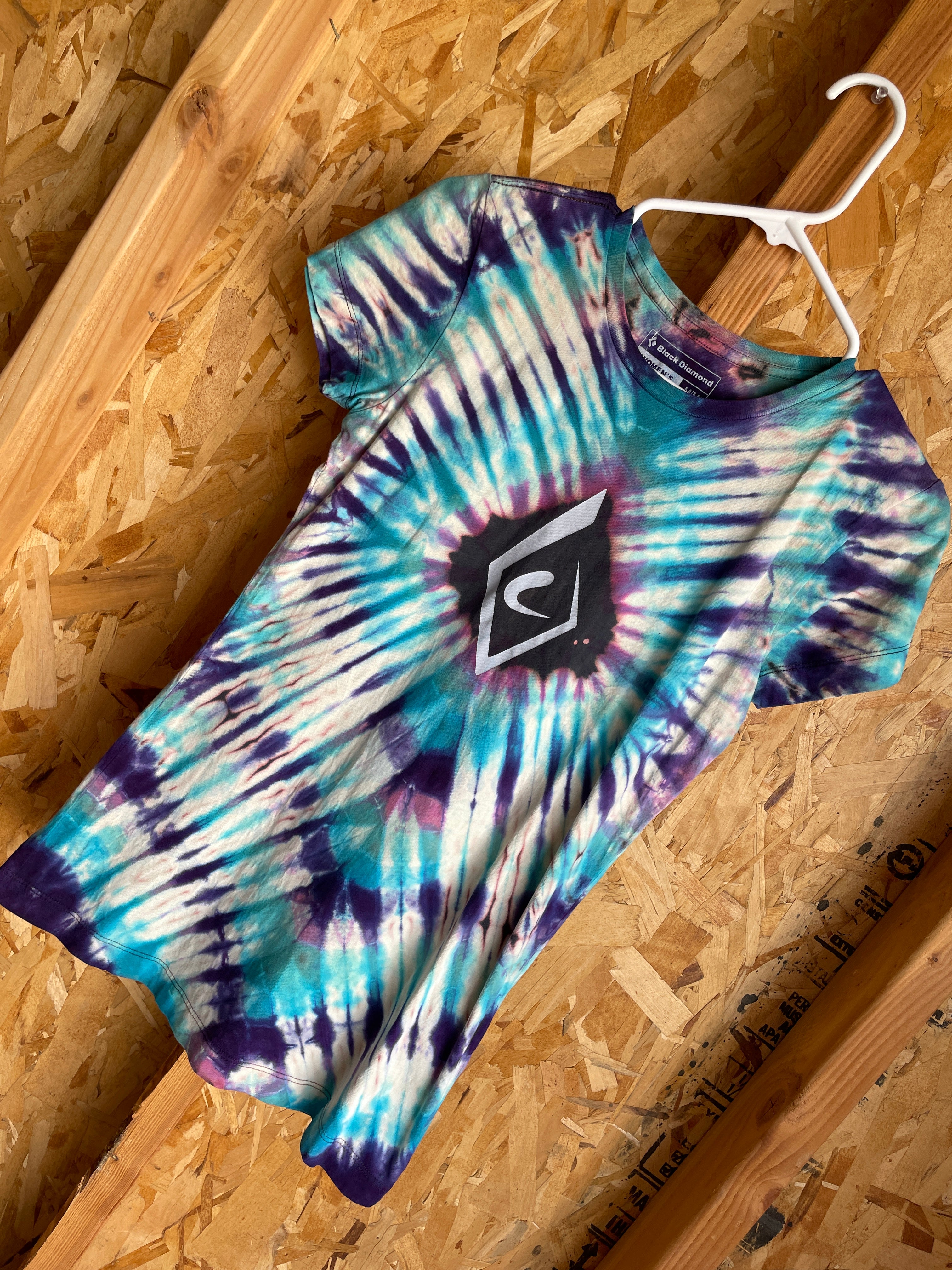 Medium Women’s Black Diamond Handmade Tie Dye T-Shirt | Purple, Pink, and Blue Pleated Tie Dye Short Sleeve