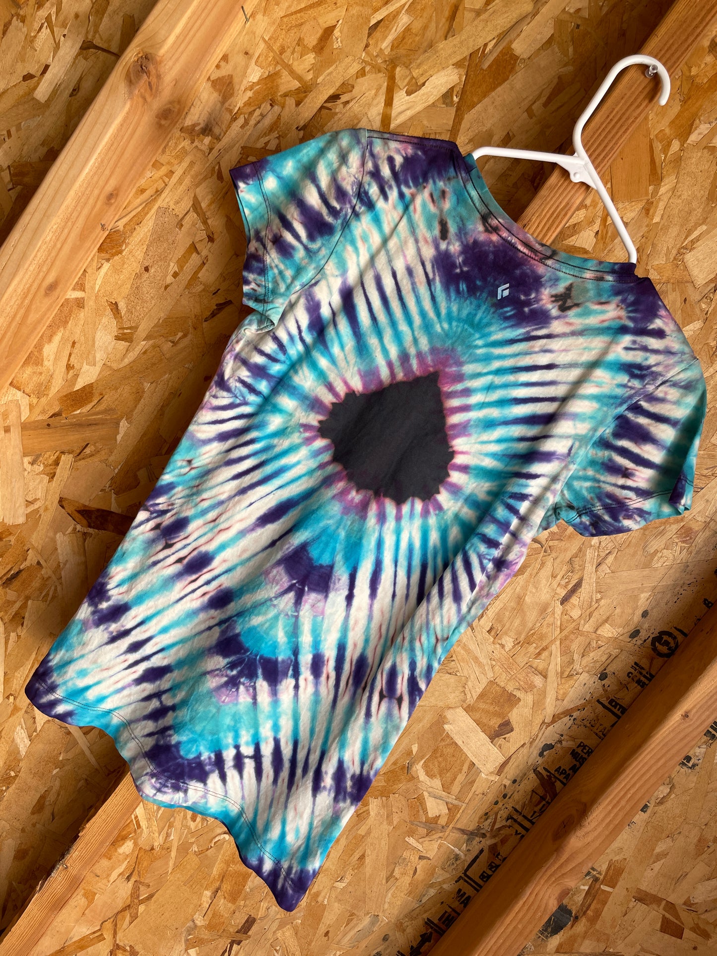 Medium Women’s Black Diamond Handmade Tie Dye T-Shirt | Purple, Pink, and Blue Pleated Tie Dye Short Sleeve