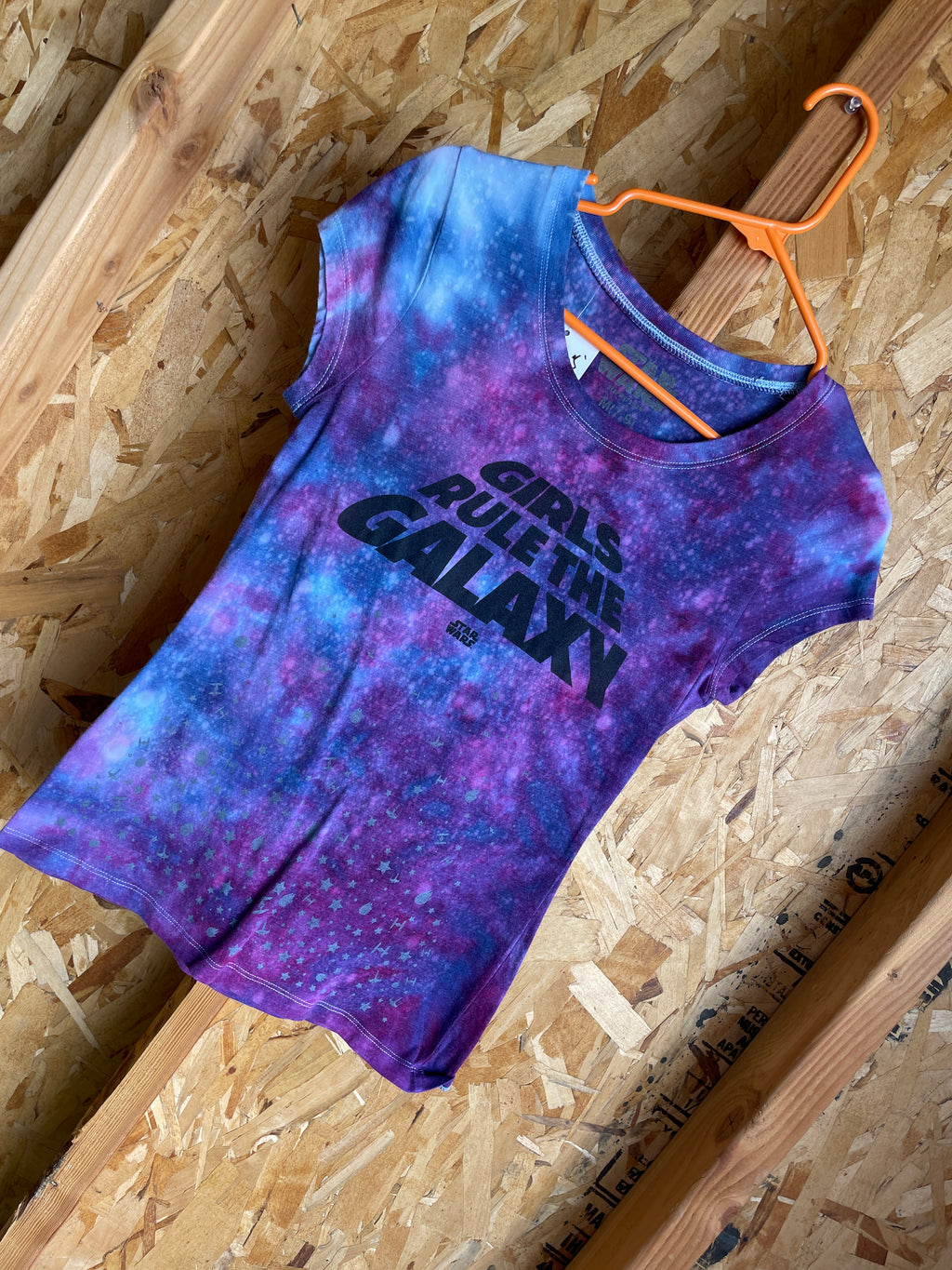 XS Women’s Girls Rule The Galaxy Handmade Tie Dye T-Shirt | Star Wars Pink, Blue, and Purple Ice Dye Short Sleeve