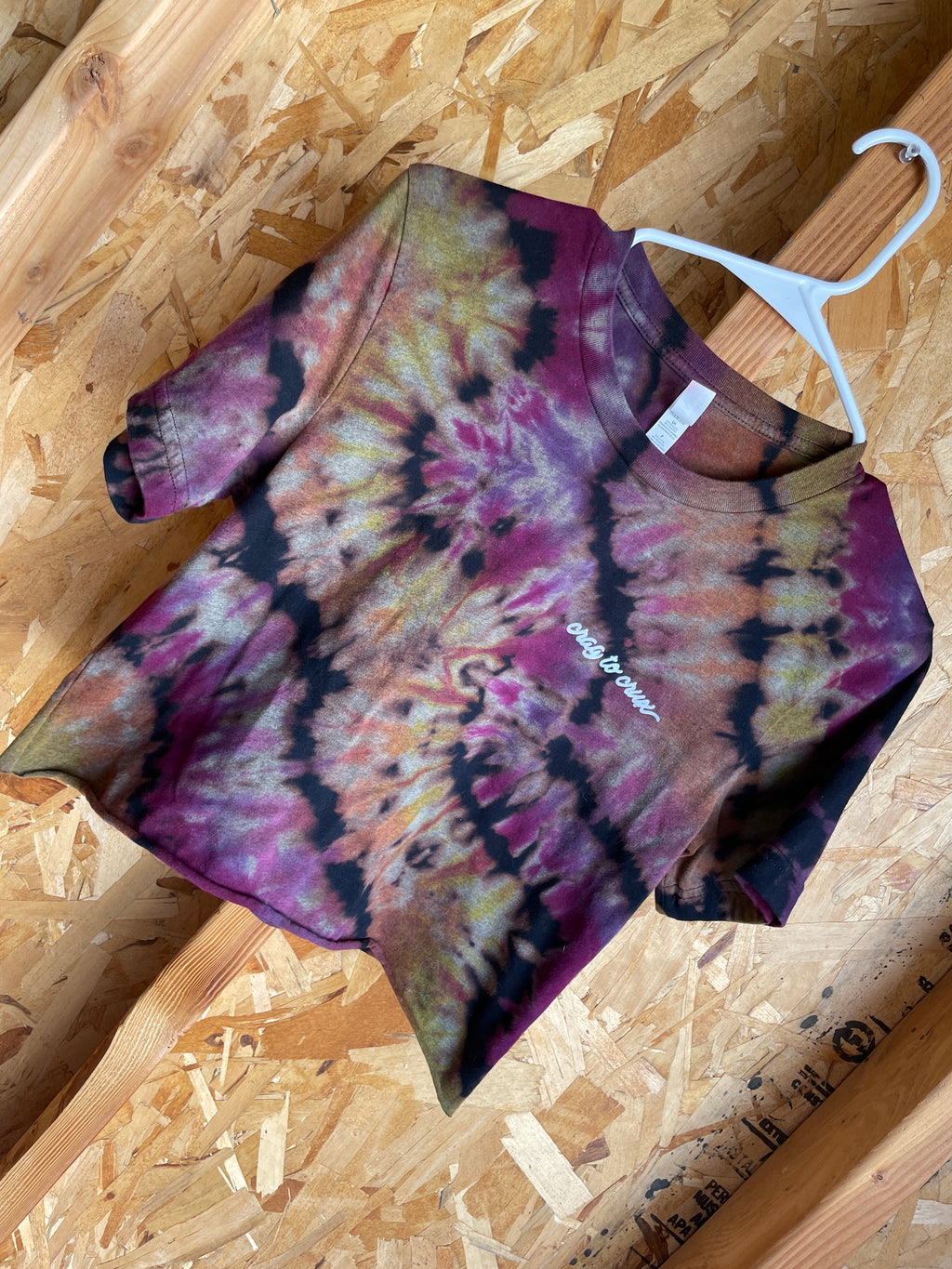 Small Men’s Anti-Beta Spray Club Handmade Tie Dye Crop Top | Black and Pink Pleated Tie Dye Short Sleeve