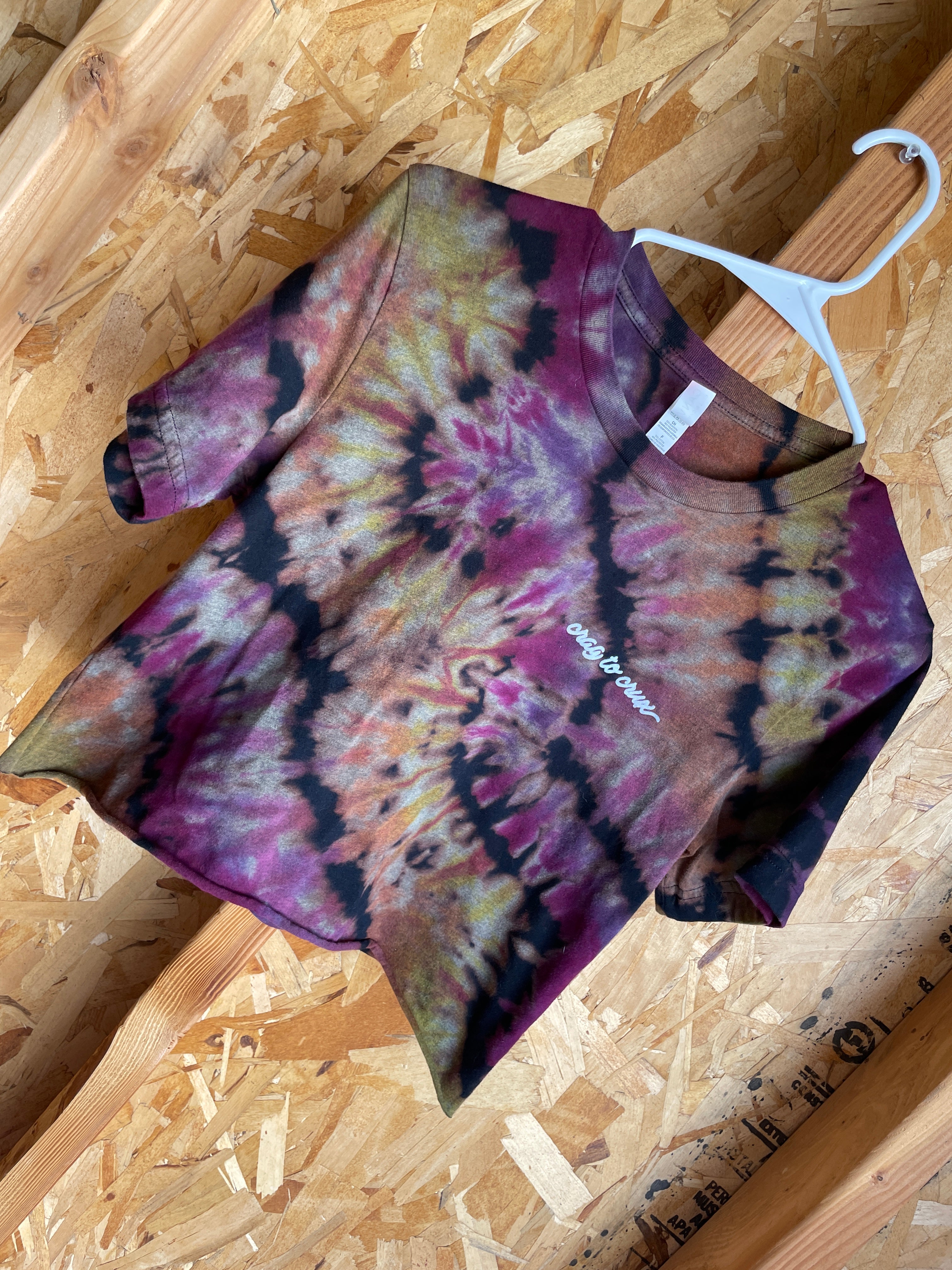 Small Men’s Anti-Beta Spray Club Handmade Tie Dye Crop Top | Black and Pink Pleated Tie Dye Short Sleeve