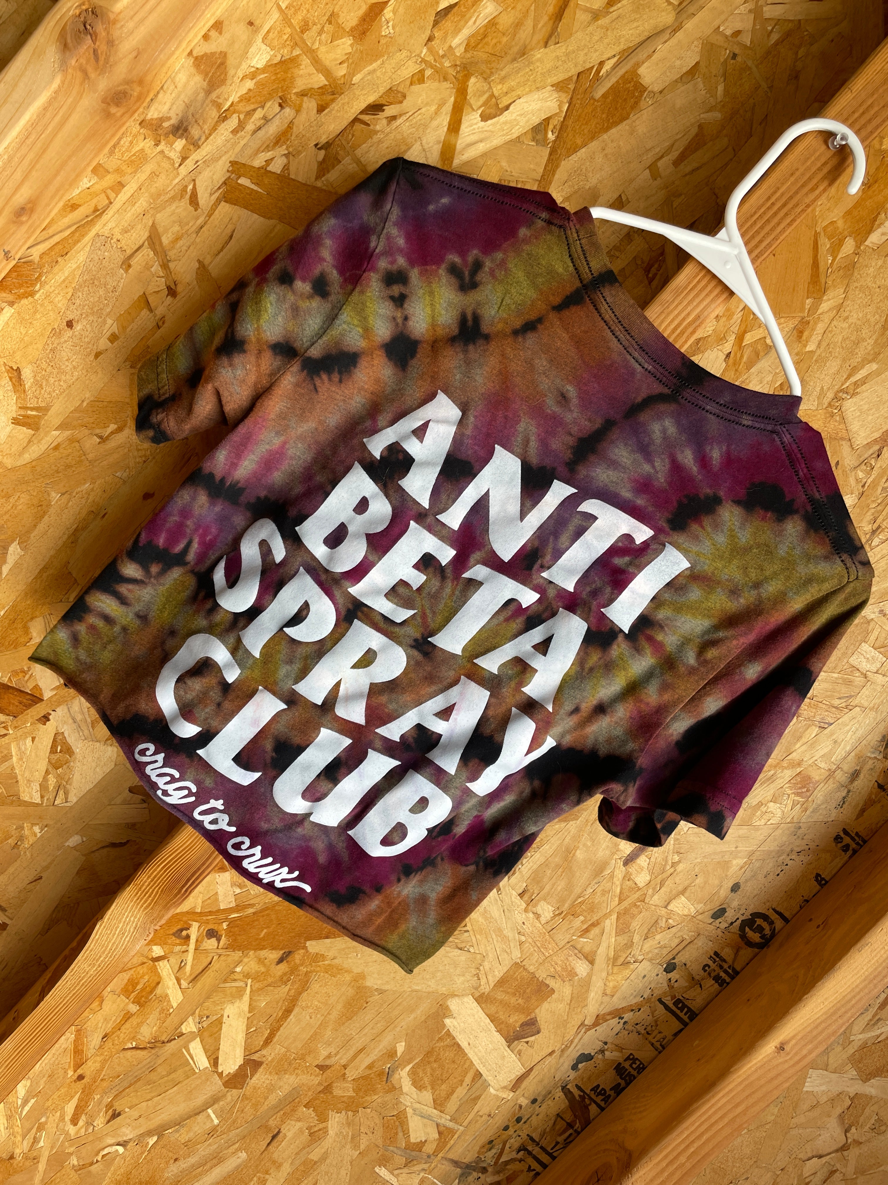 Small Men’s Anti-Beta Spray Club Handmade Tie Dye Crop Top | Black and Pink Pleated Tie Dye Short Sleeve