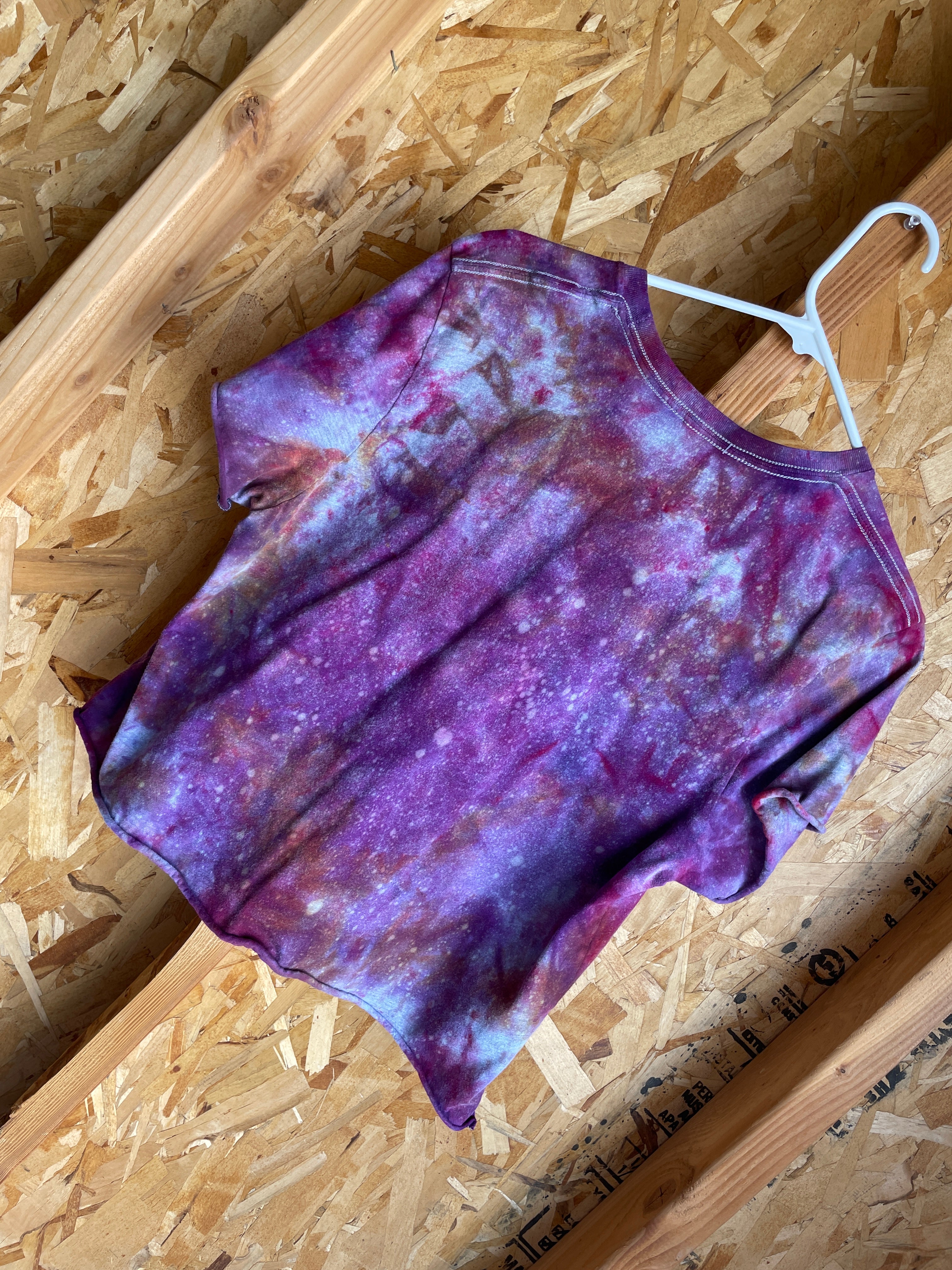 XL Unisex Arizona Nights Handmade Tie Dye Crop Top | Pink and Purple Galaxy Tie Dye Short Sleeve