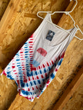 XL Women’s Red, White, and Blue Popsicle Handmade Tie Dye Tank Top | Patriotic V-Pleated Tie Dye Sleeveless Shirt