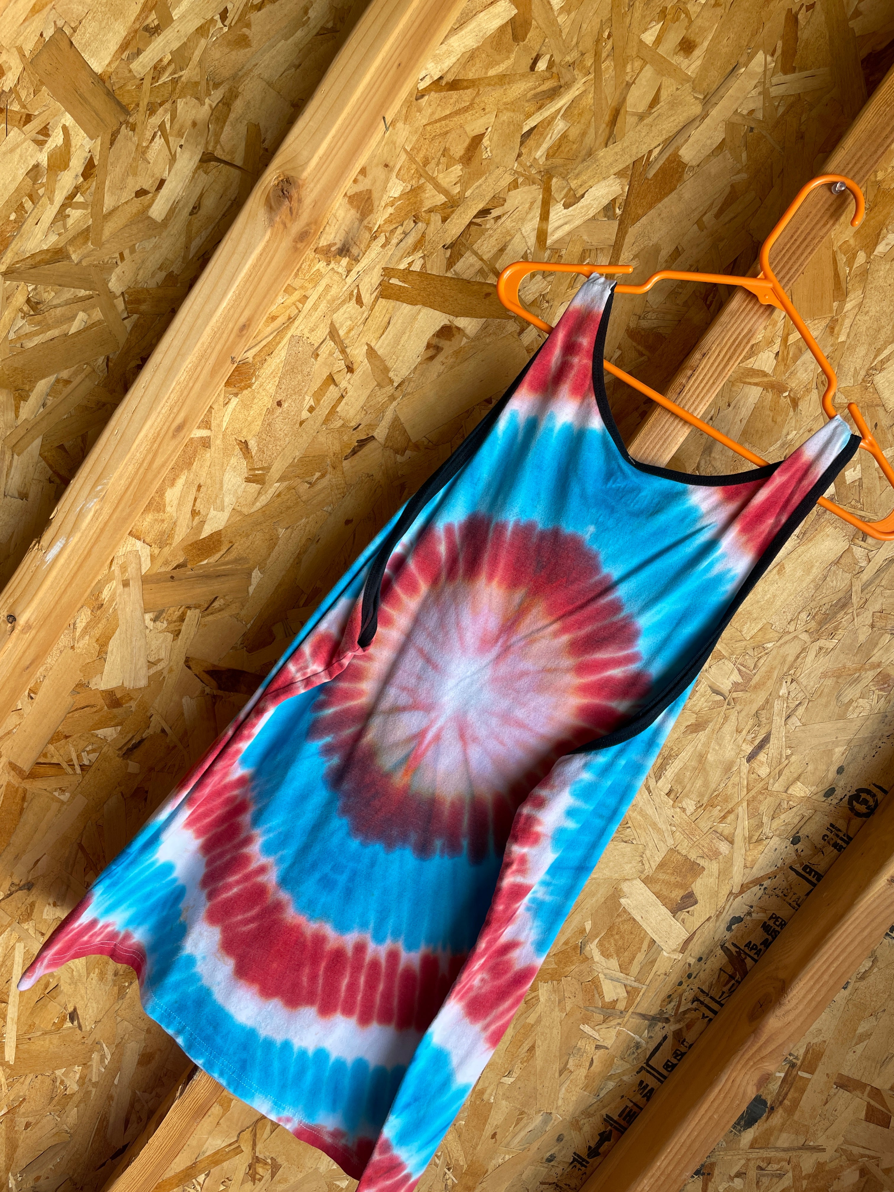 2XL Men’s Captain America Handmade Tie Dye Tank Top | Red, White, and Blue Pleated Tie Dye Sleeveless Shirt