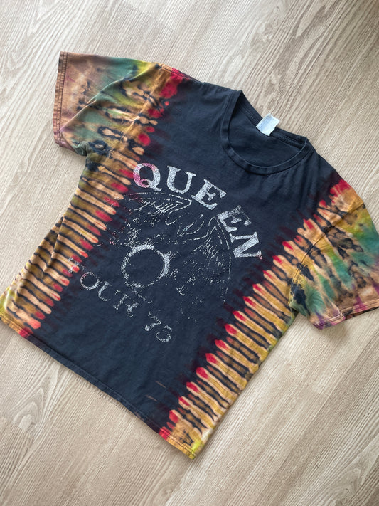 MEDIUM Men’s Queen 1975 Tour Handmade Tie Dye T-Shirt | One-Of-a-Kind Black and Rainbow Short Sleeve
