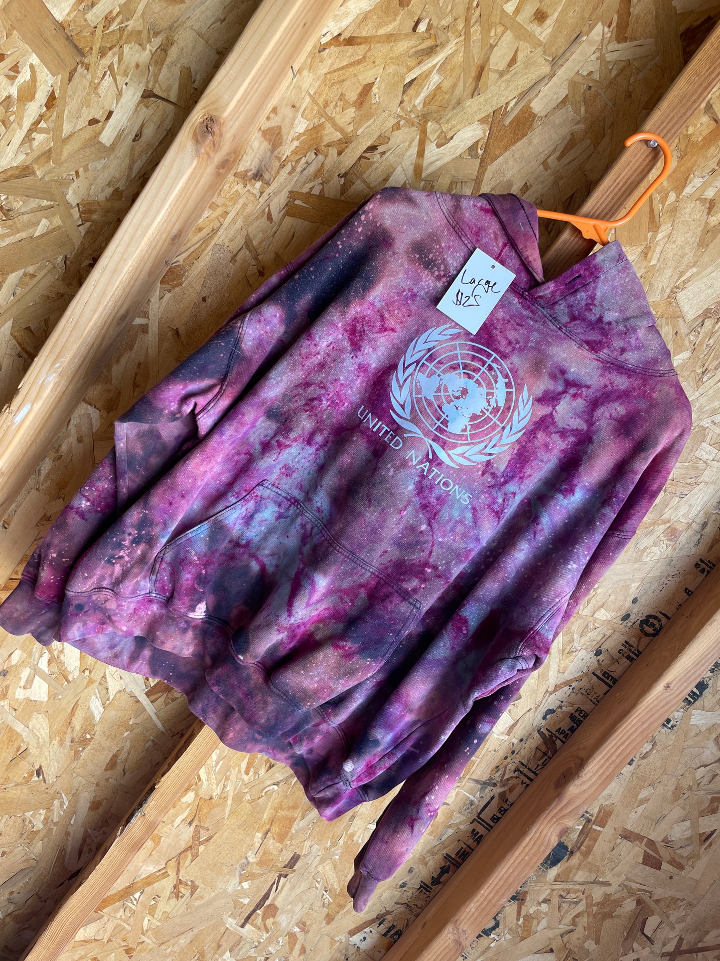 Large Men’s United Nations Handmade Tie Dye Hoodie | Black and Pink Galaxy Ice Dye Tie Dye Sweatshirt